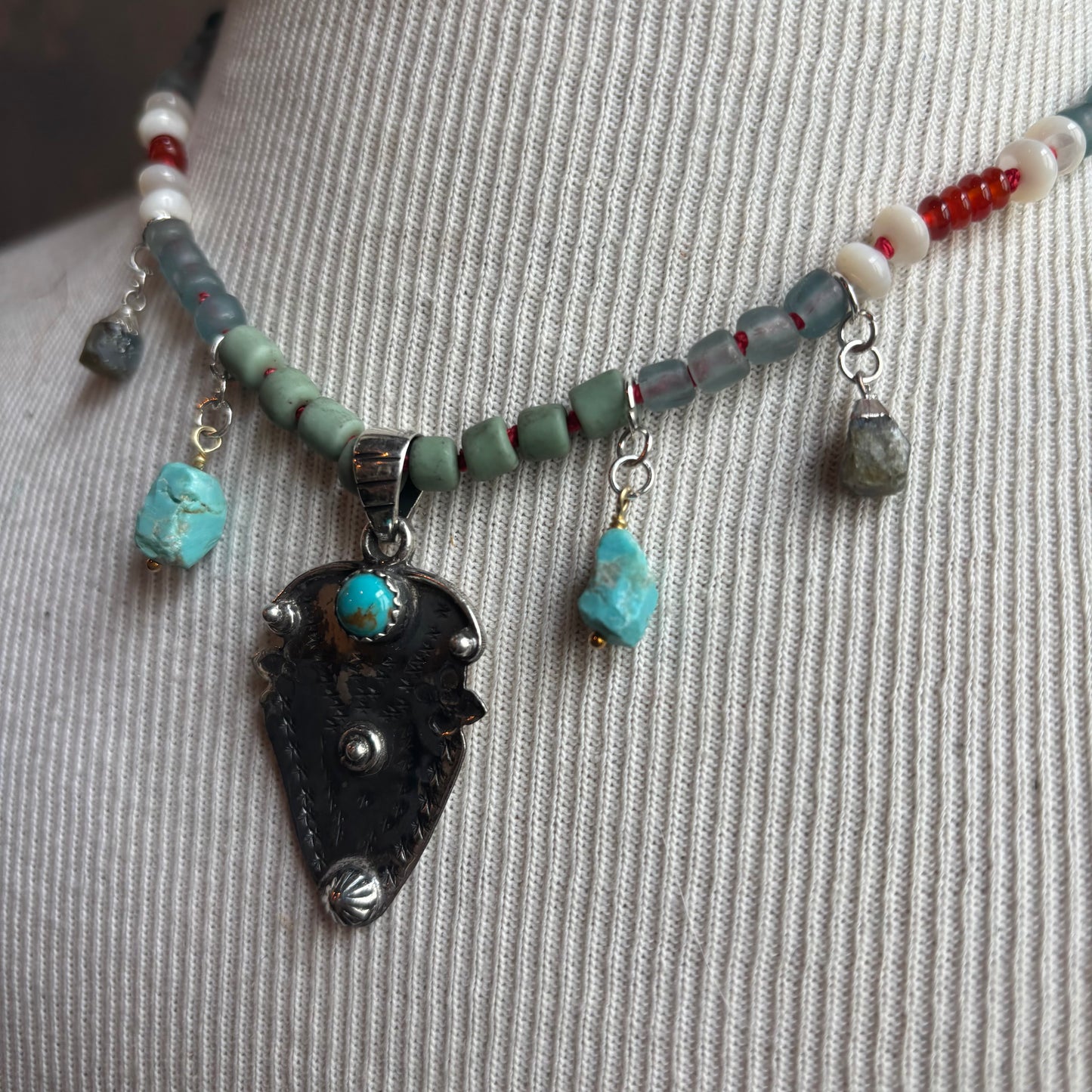 Ostrich Moon Silver Arrowhead Pendant Necklace