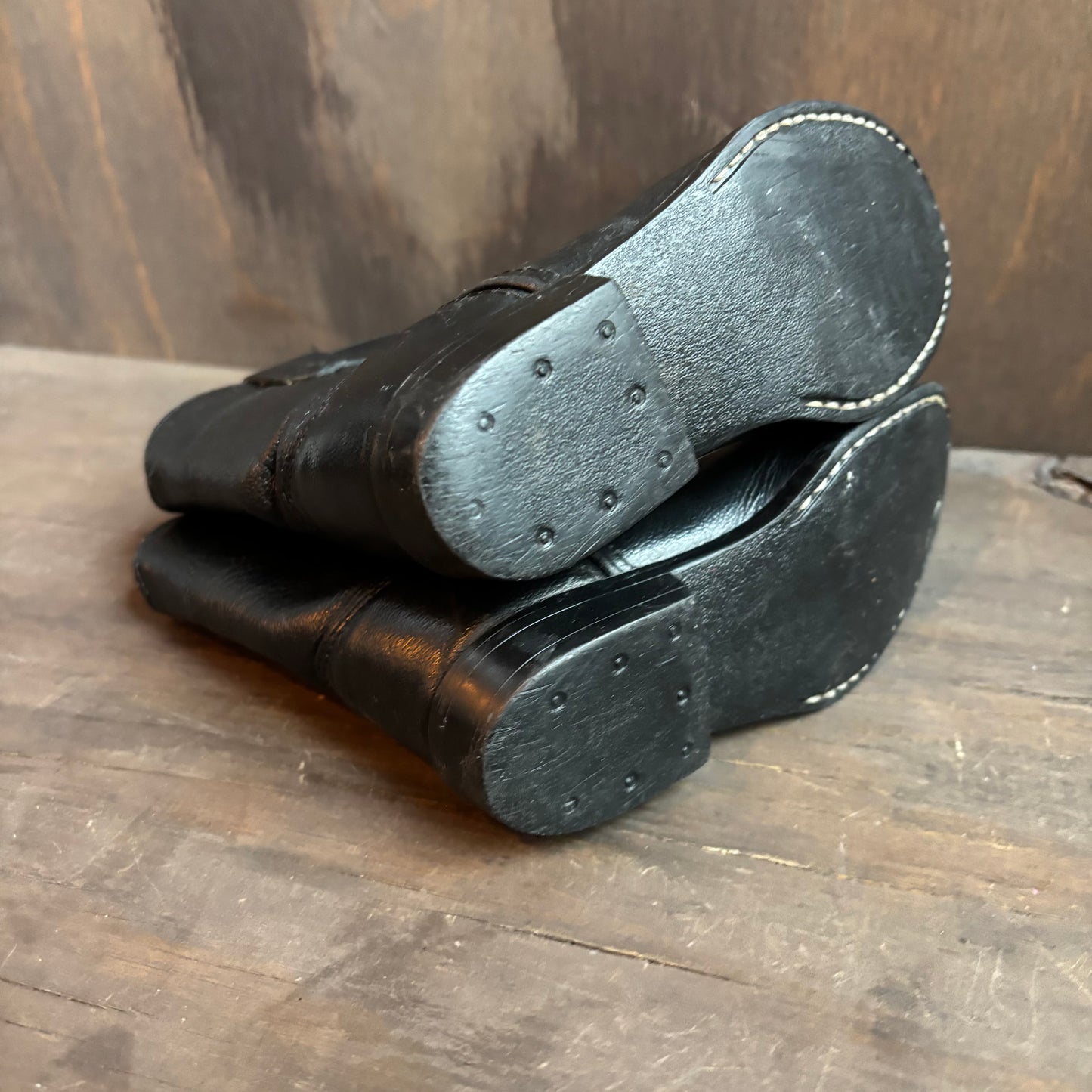 Old West Black Leather Roper Boots