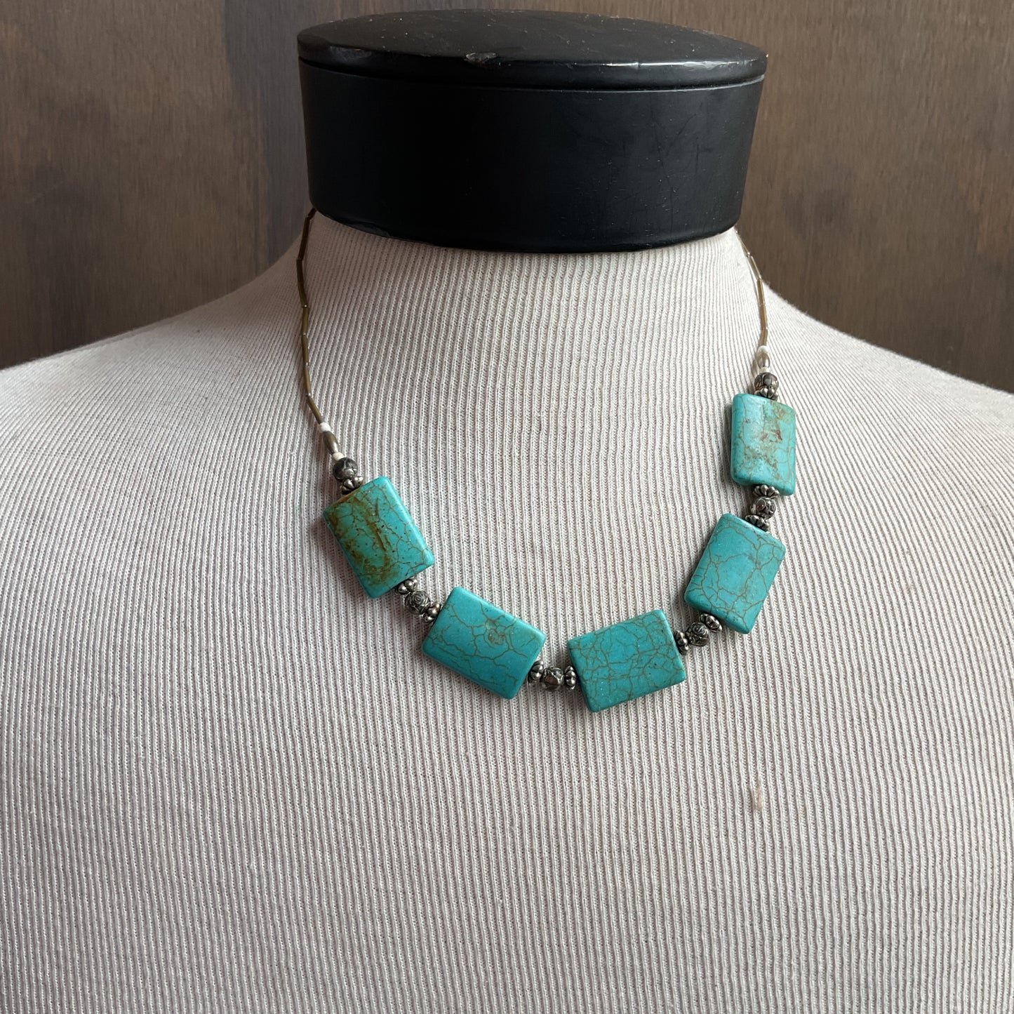 Turquoise Pillow Bead Necklace