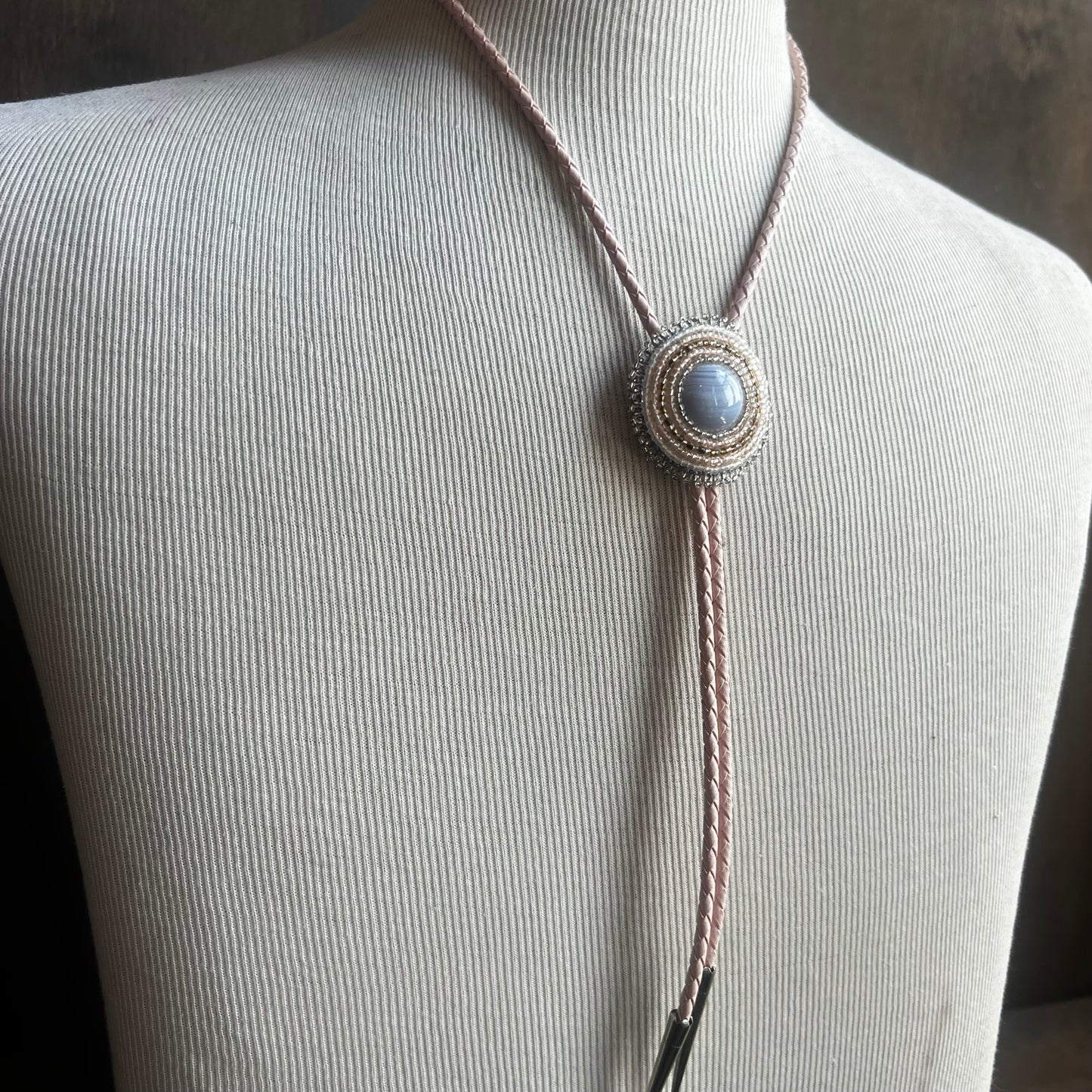 Pink Beaded Bolo Tie