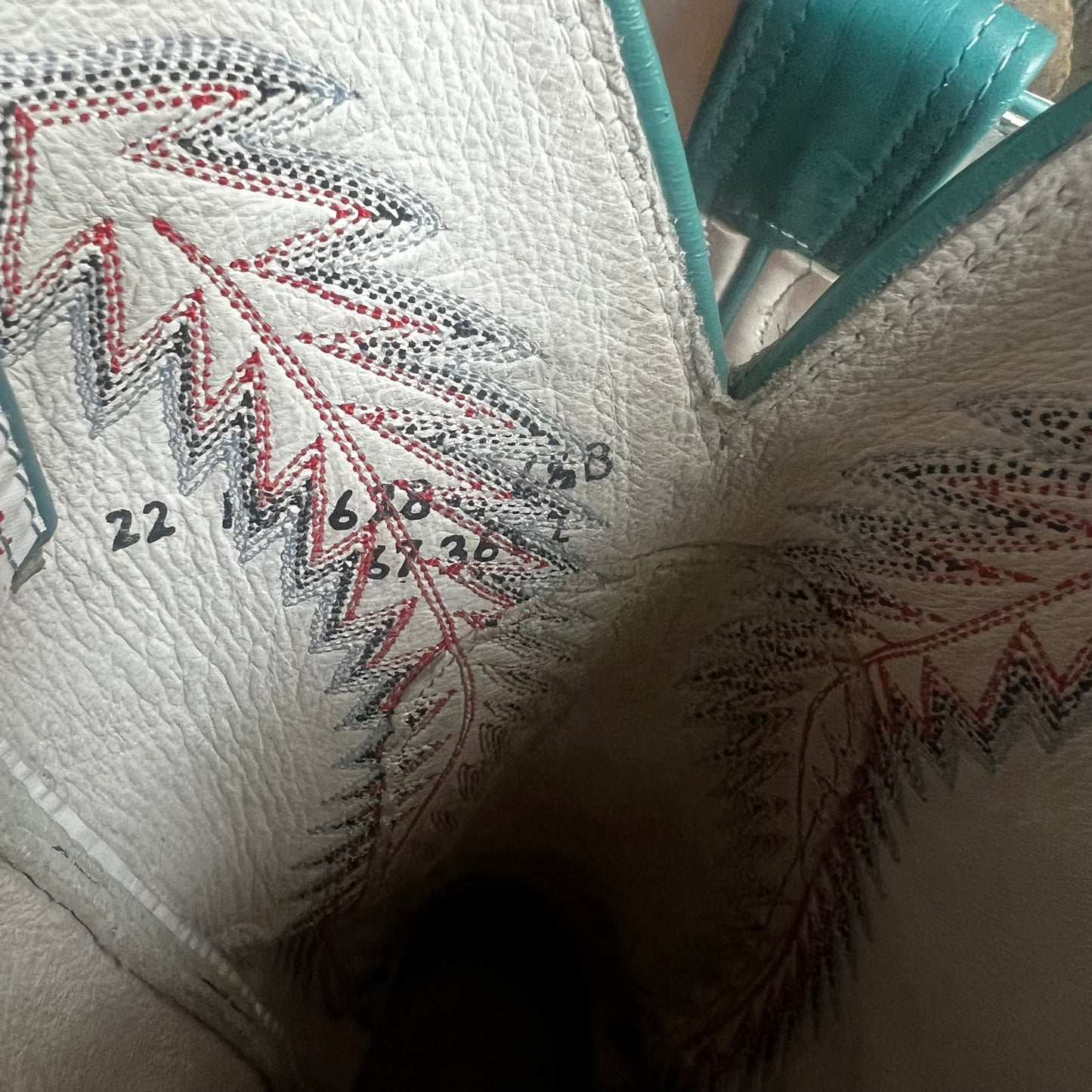 Olathe White and Teal Leather Boots