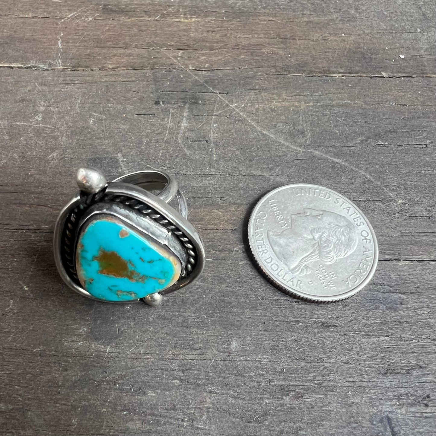 Vintage Sterling Silver and Turquoise Triangle Ring