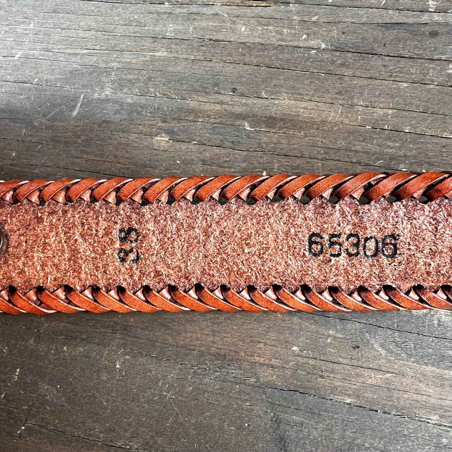 Vintage Brown Leather Belt with Braided Border