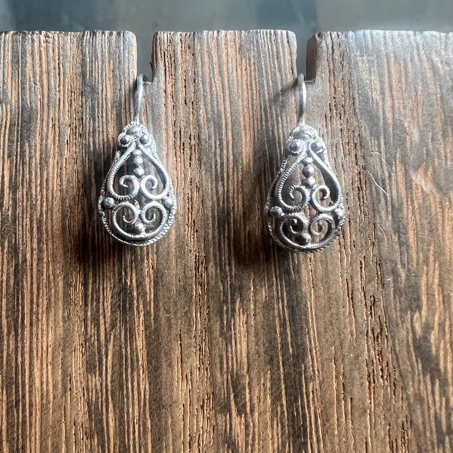 Vintage Carved Silver Earrings