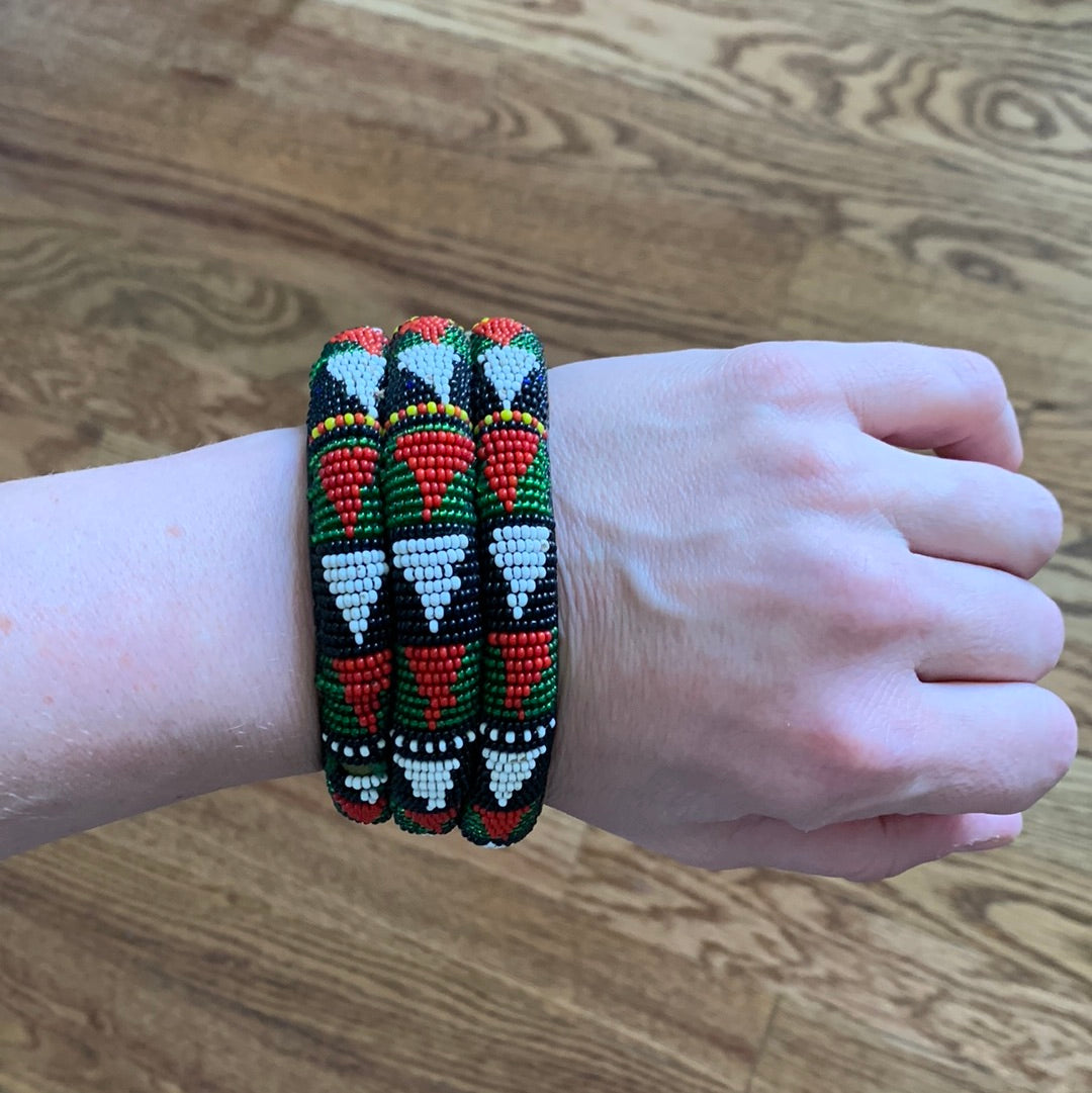 Vintage 3-tier beaded bangle bracelet