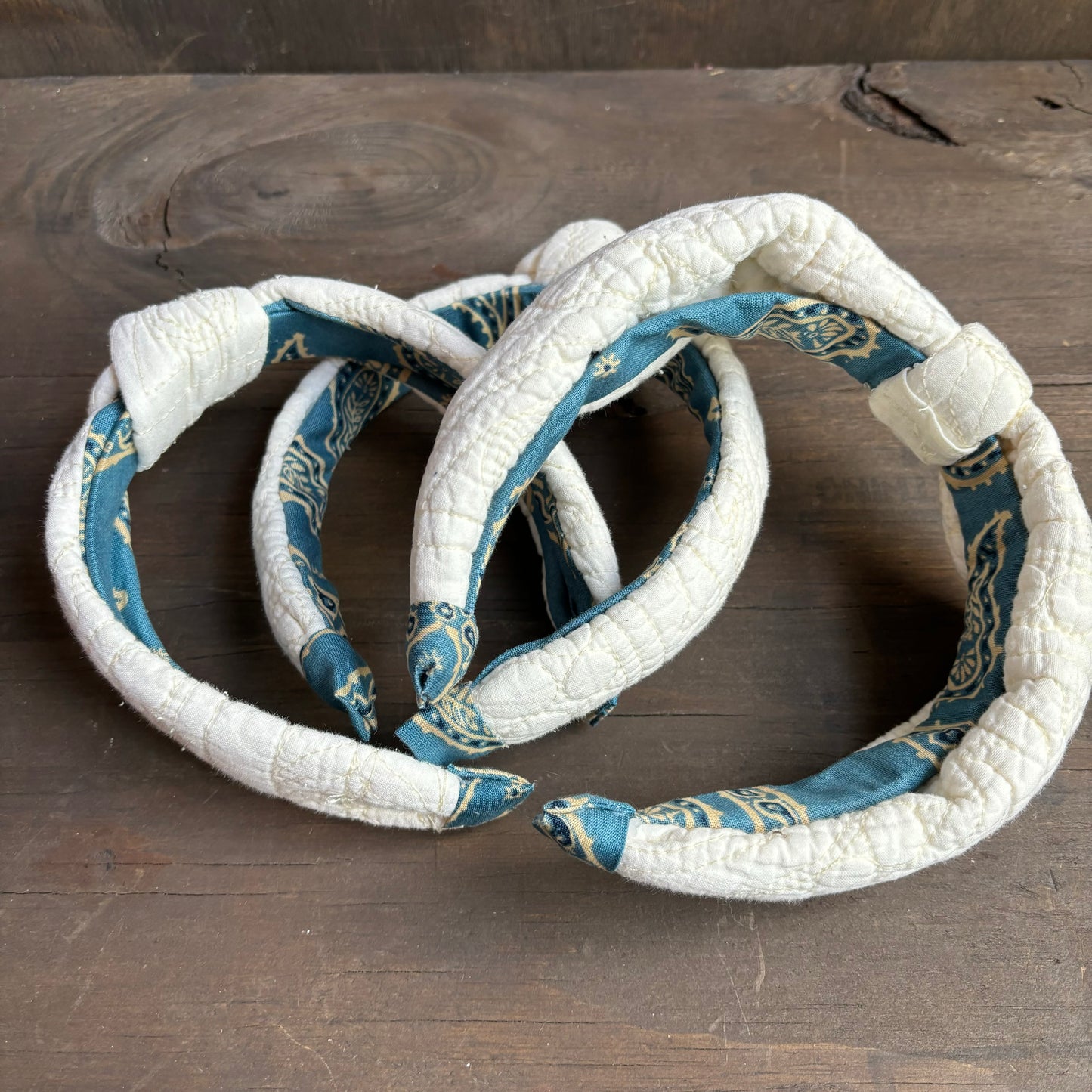 Vintage Quilt White and Blue Headband
