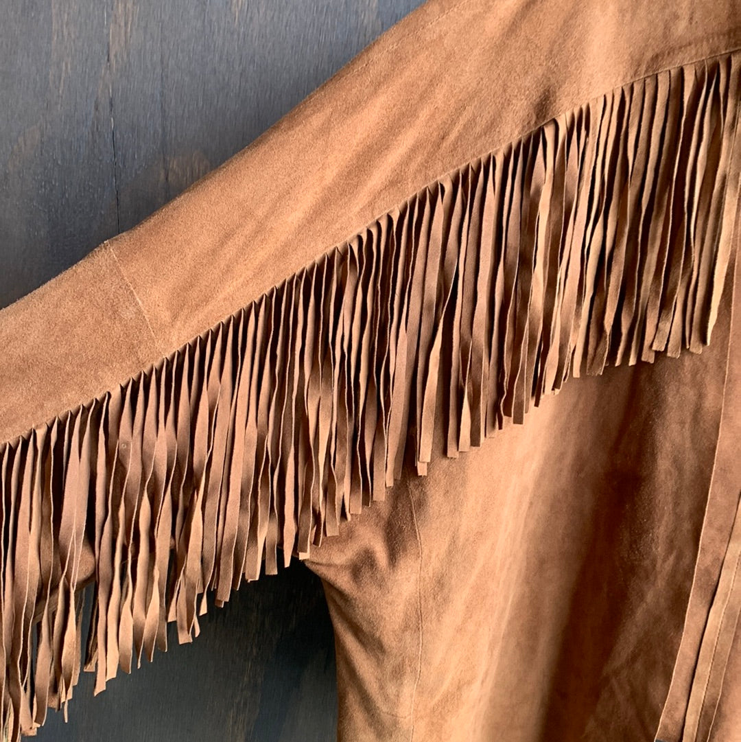 Brown leather fringed jacket