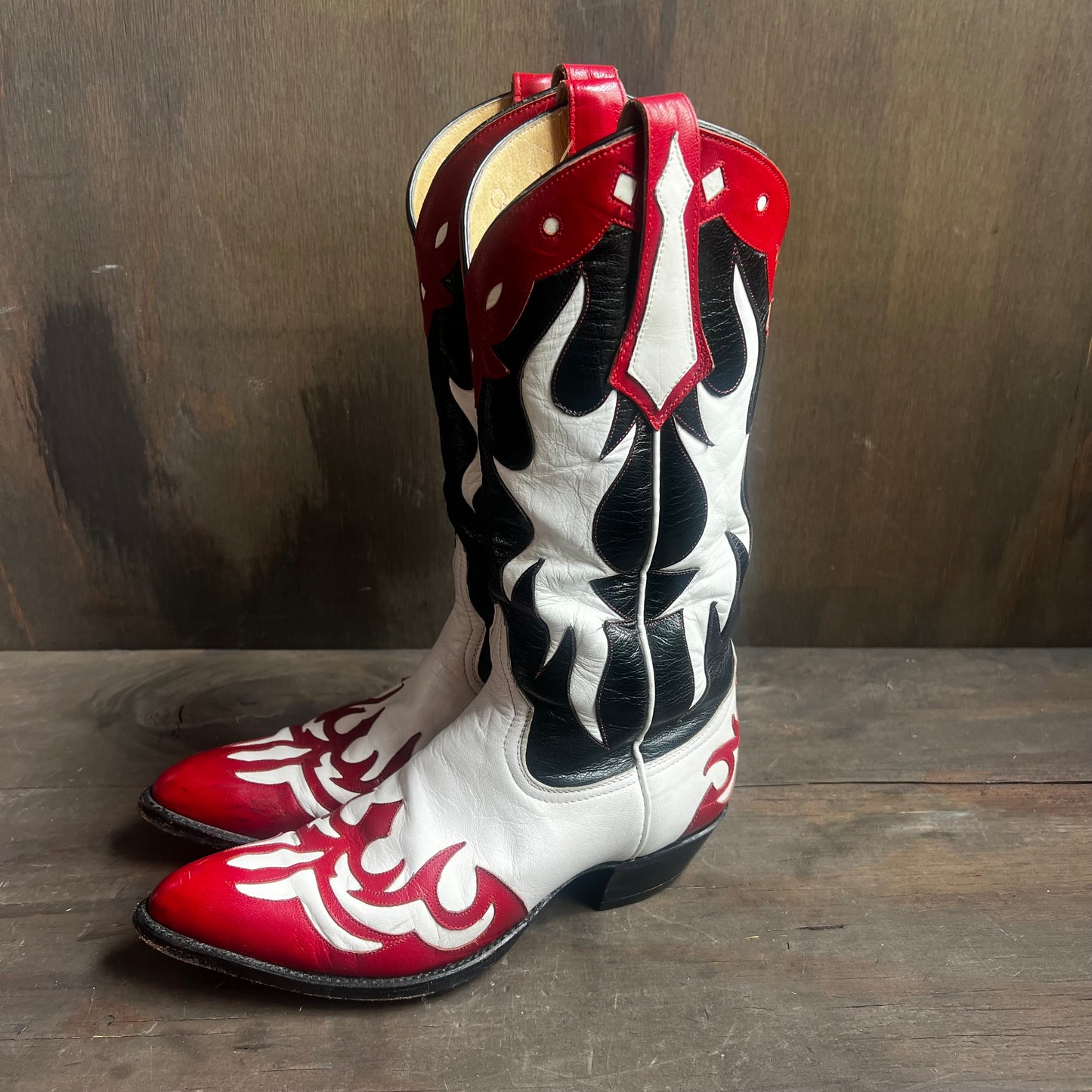 Larry Mahan Red, White, and Black Leather Boots