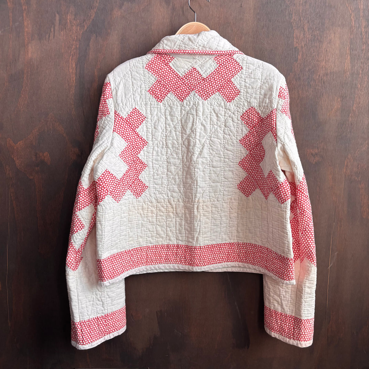 Vintage White and Red Dot Quilt Cropped Jacket