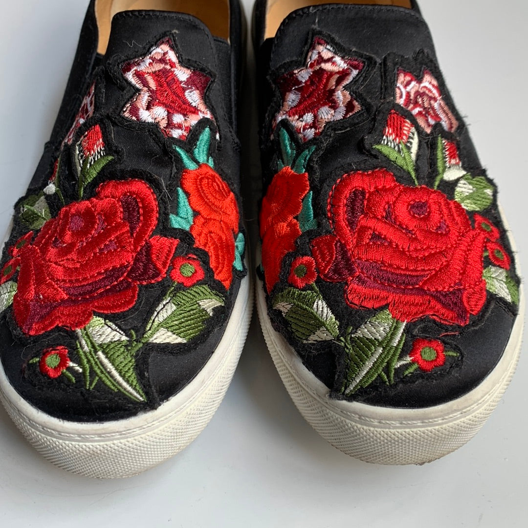 Dirty Laundry black satin embroidered shoes