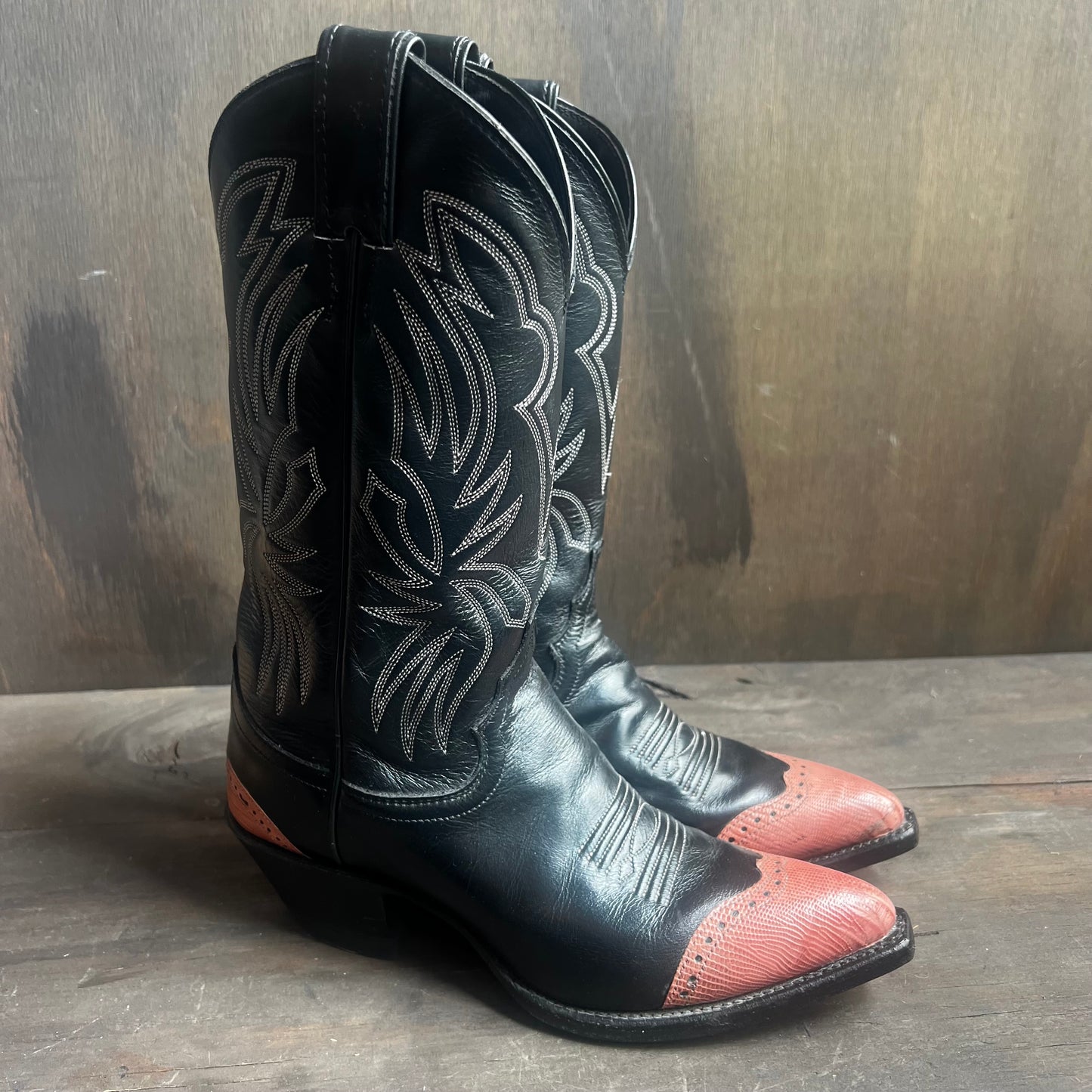 Justin’s Black Leather Boots with Pink Tips