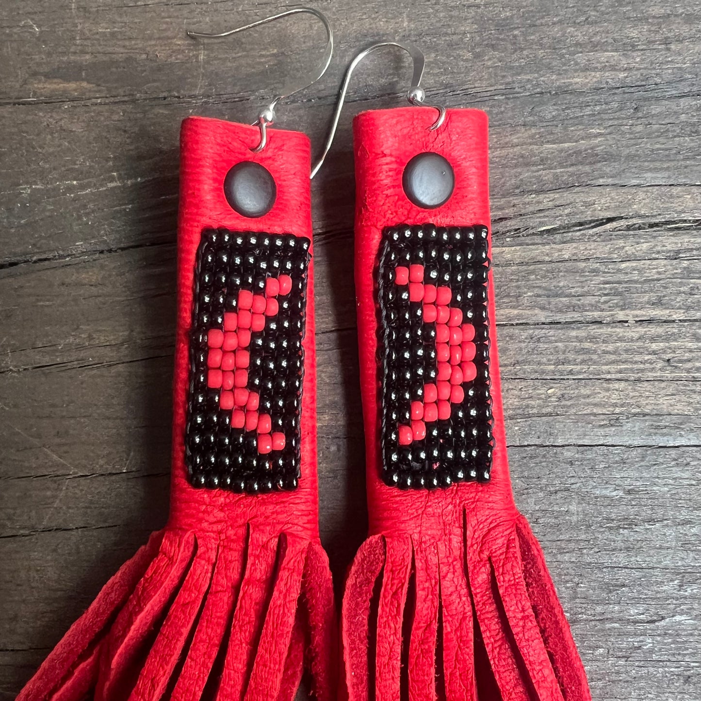 Leather Sage Red Fringe Earrings