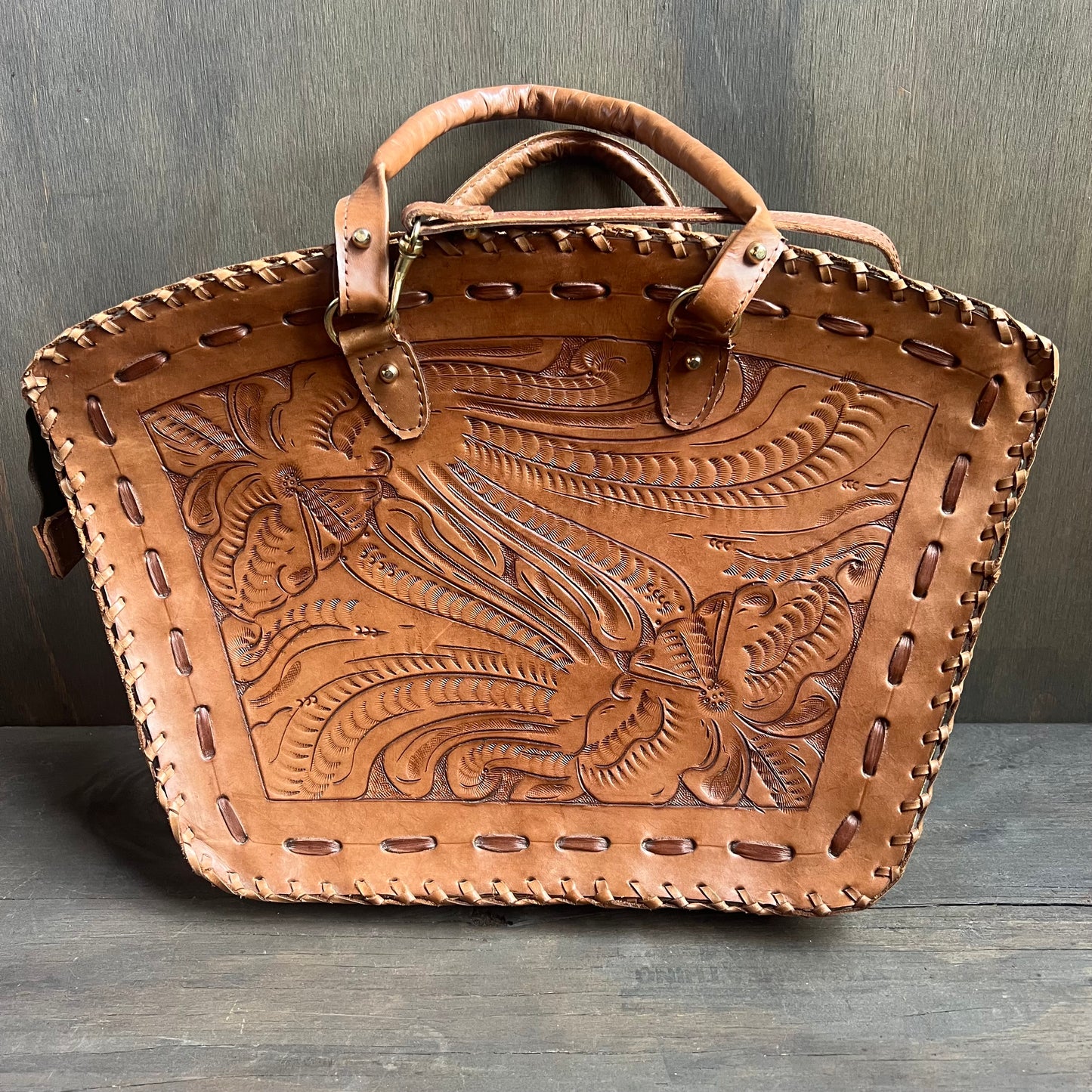 Tooled Leather Work Bag