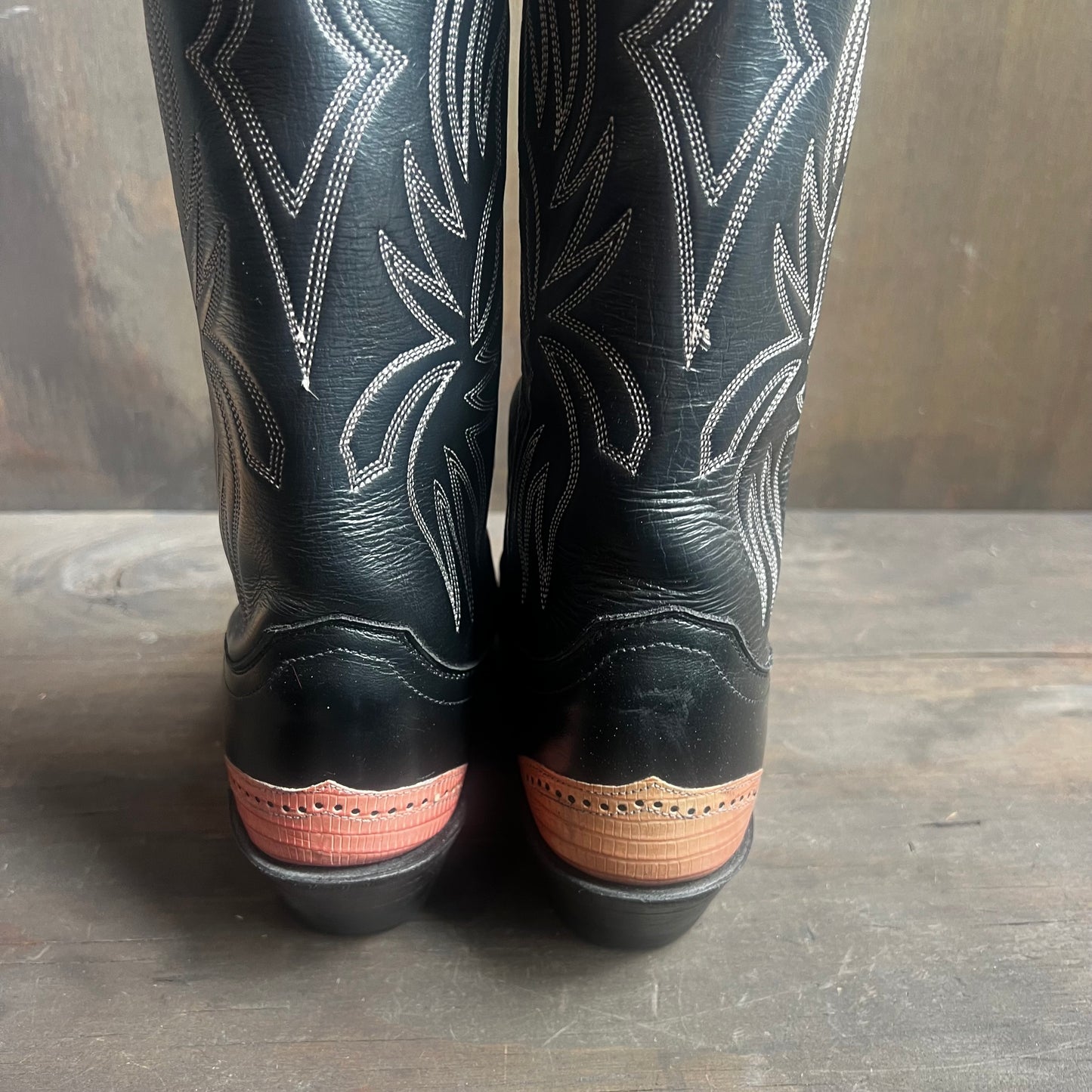 Justin’s Black Leather Boots with Pink Tips