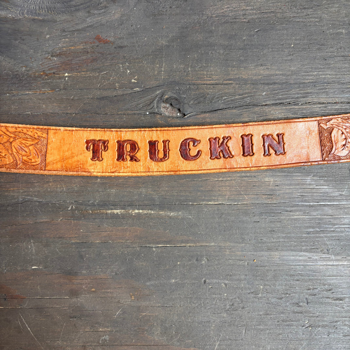 Vintage Tooled Leather "Truckin'" Belt