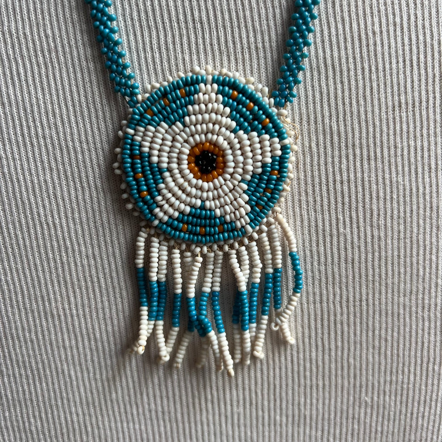 Vintage Seed Bead Blue Star Necklace
