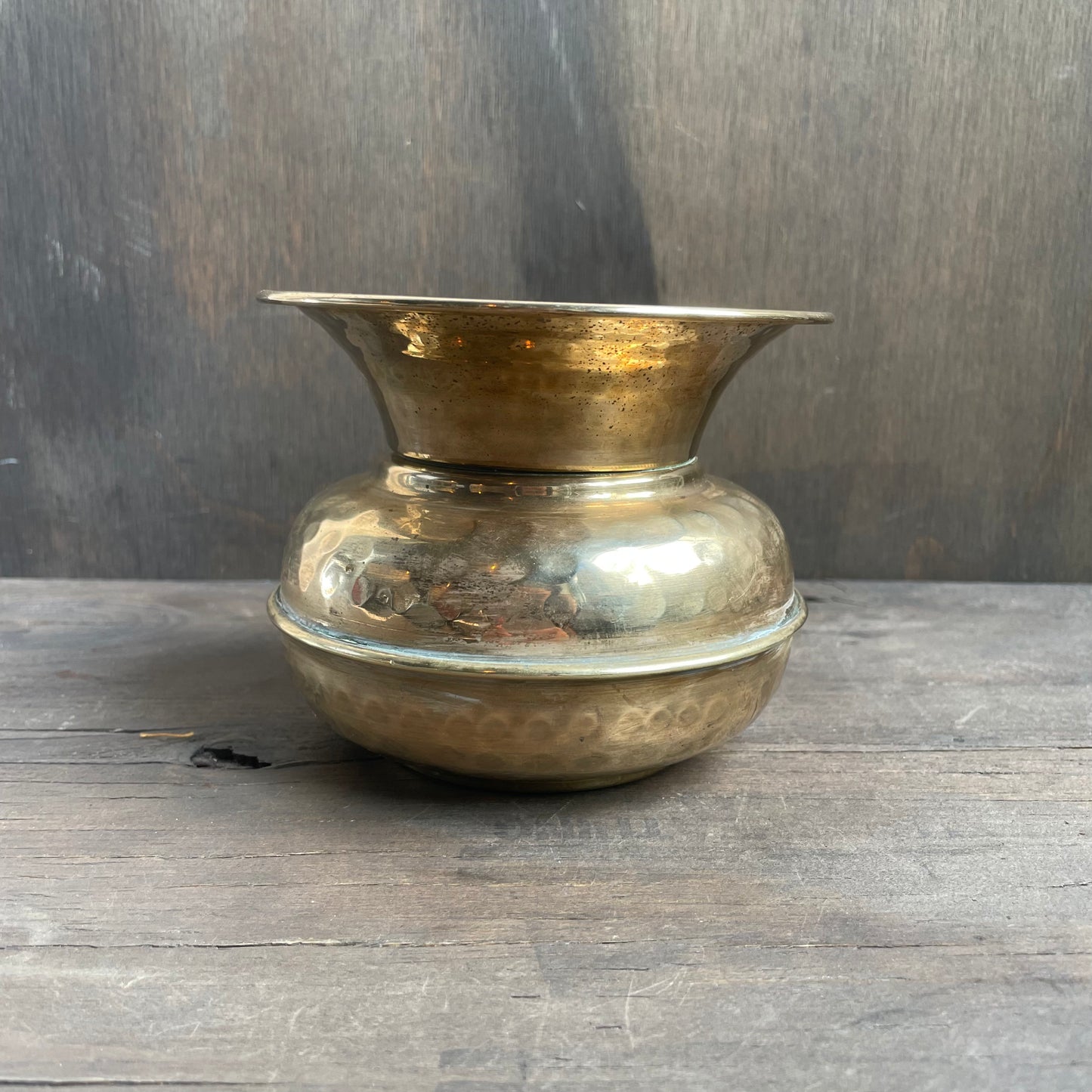 Hammered Brass Spittoon Vase