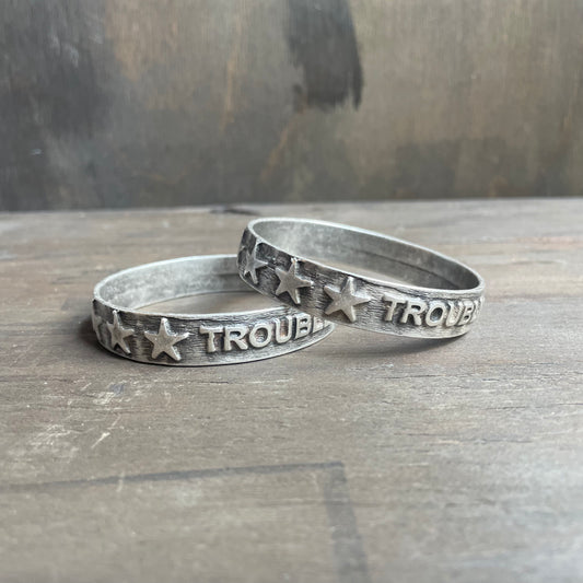 “Trouble” Wordy Silver Bangle