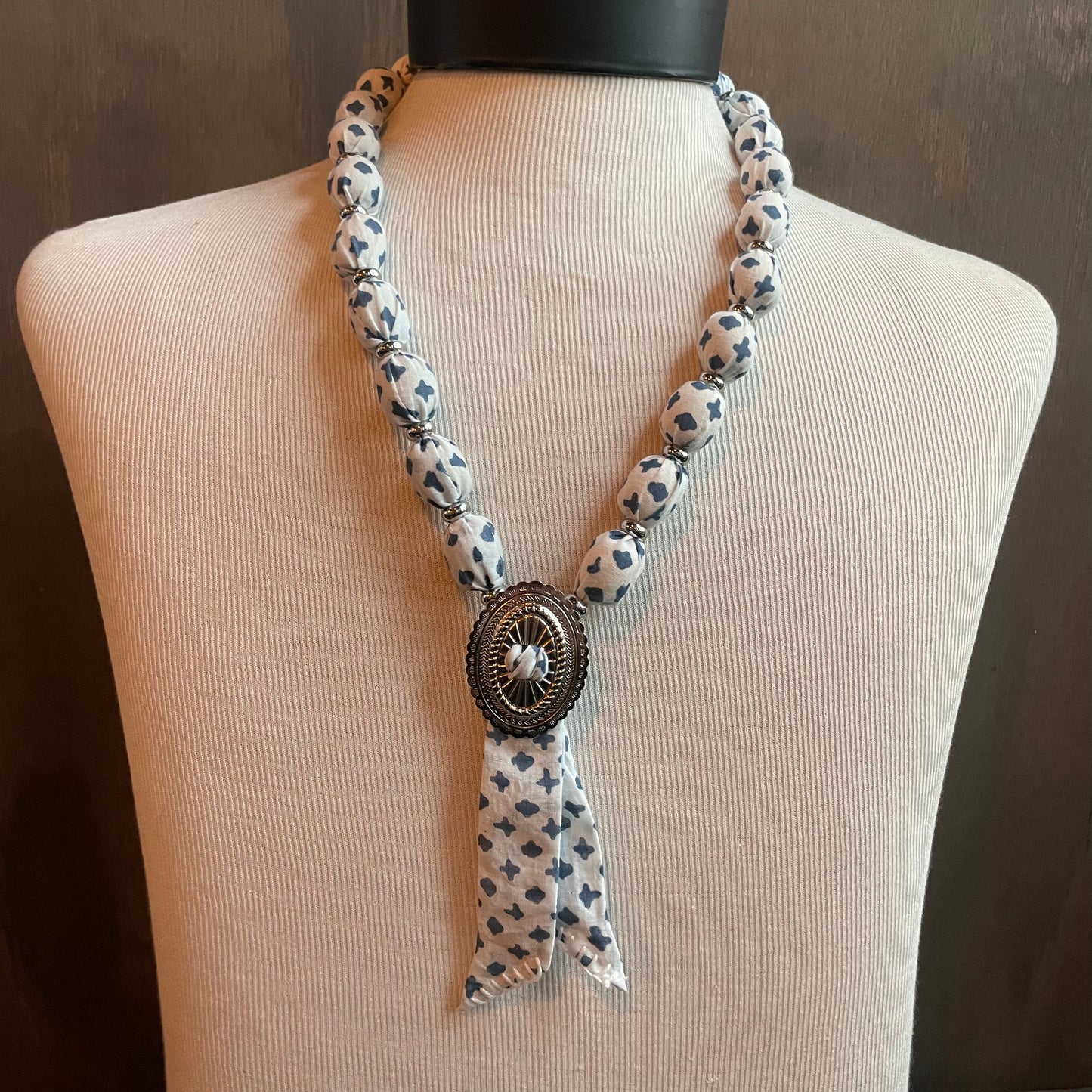 Ostrich Moon fabric and Beaded Bolo Tie