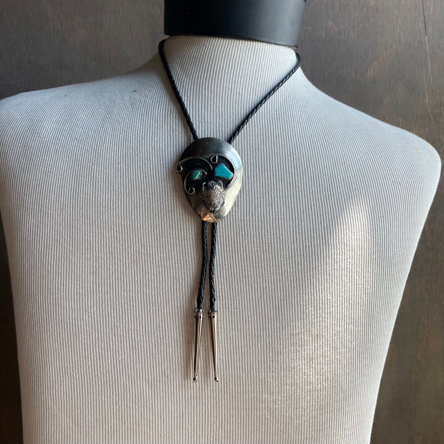 Silver Buffalo and Turquoise Bolo Tie