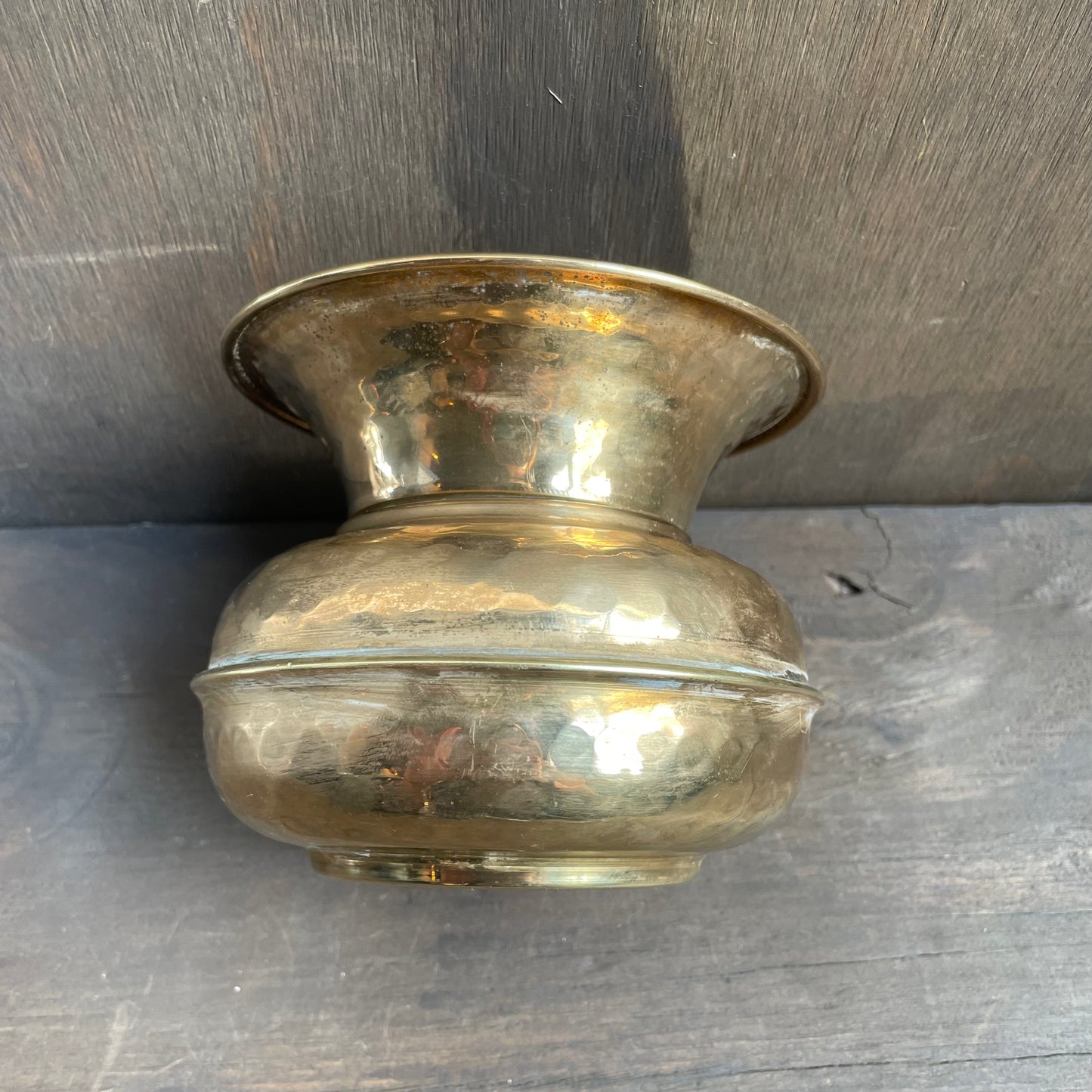 Hammered Brass Spittoon Vase