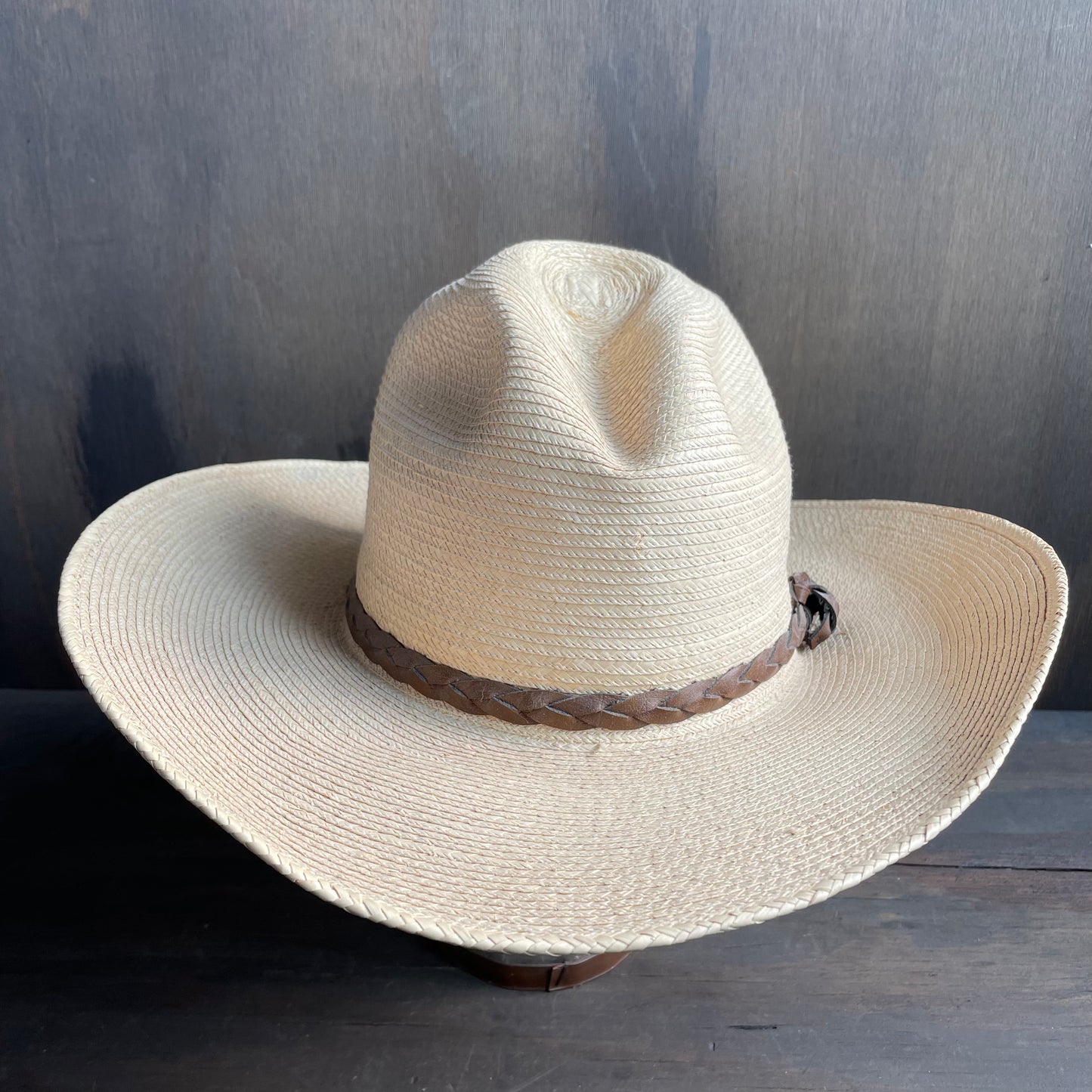 Vintage Straw Hat with Braided Leather Band
