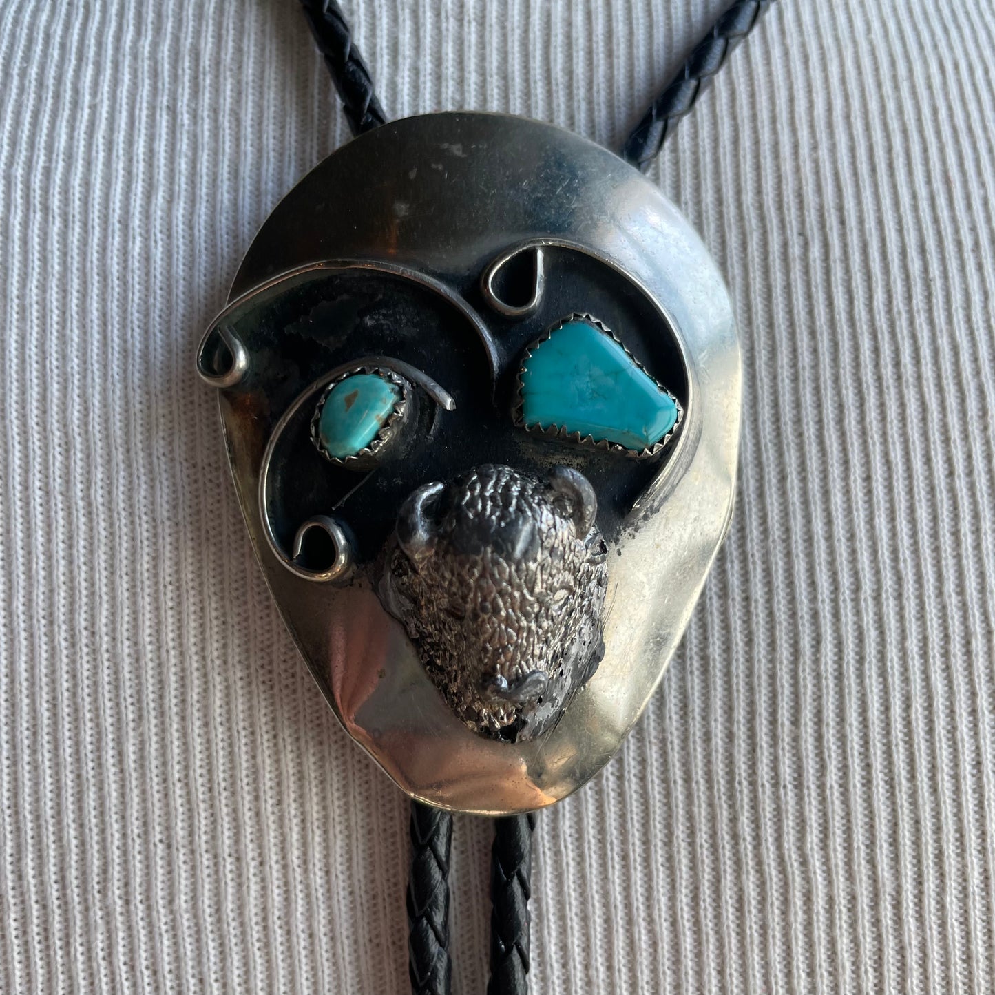 Silver Buffalo and Turquoise Bolo Tie