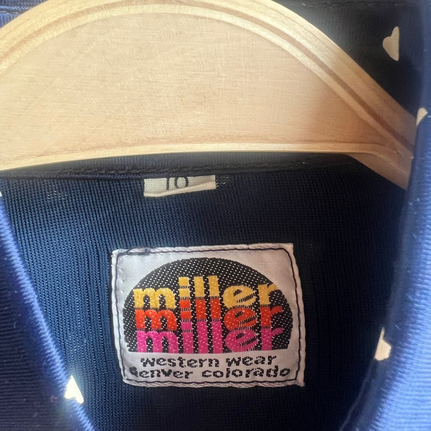 Vintage Miller Western Wear Blue Pearl Snap with Hearts