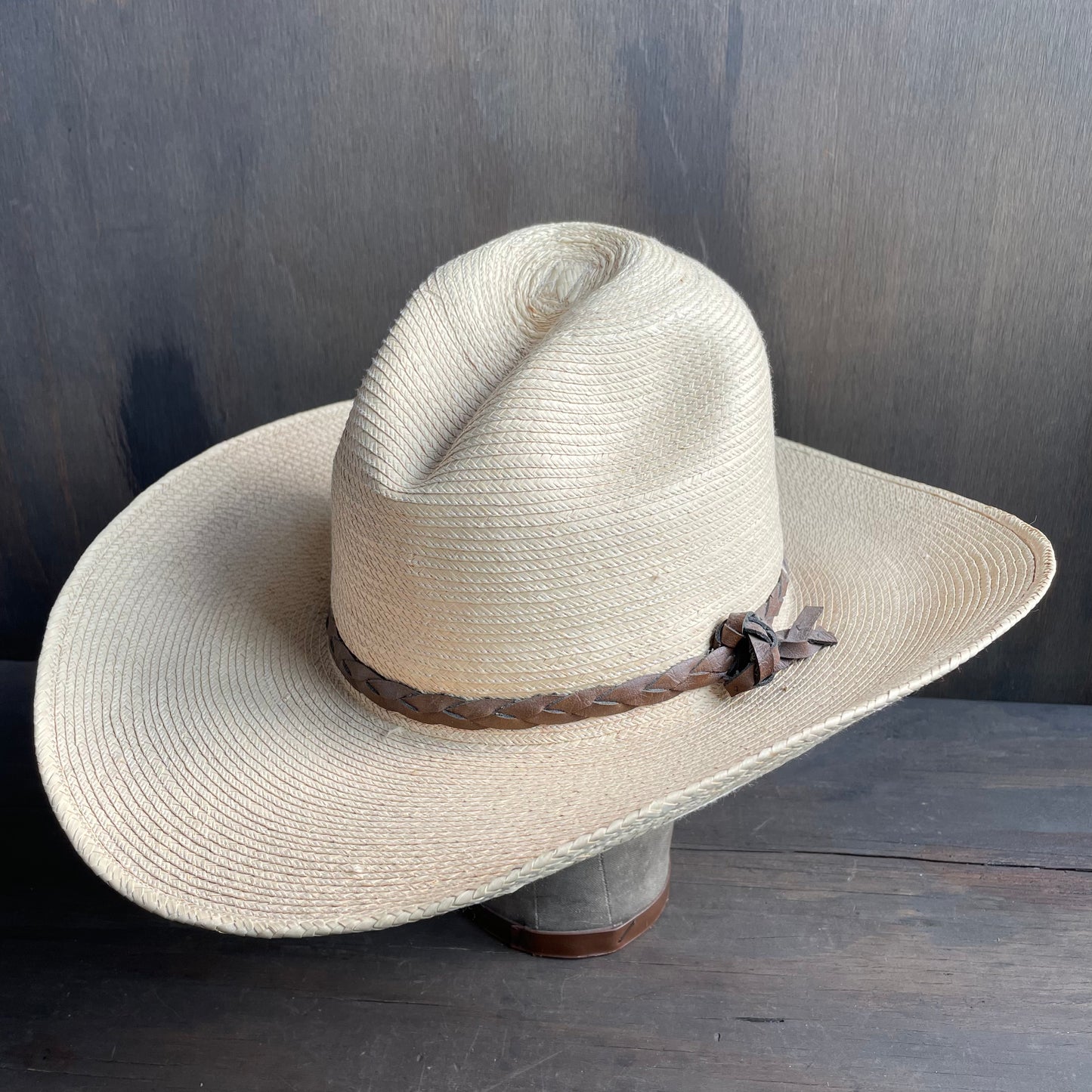 Vintage Straw Hat with Braided Leather Band