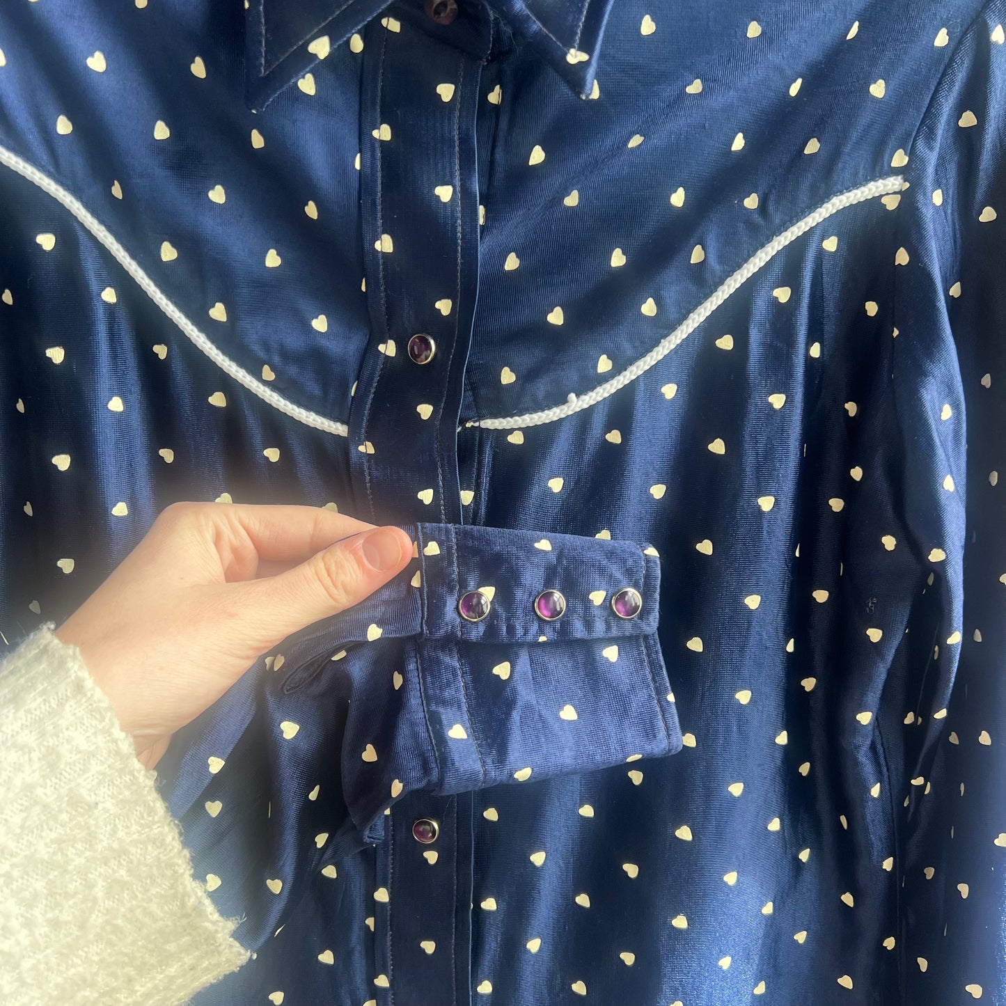 Vintage Miller Western Wear Blue Pearl Snap with Hearts