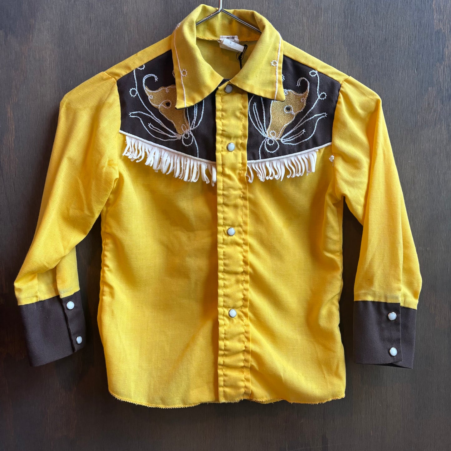 Vintage Yellow and Brown Pearl Snap with Horses