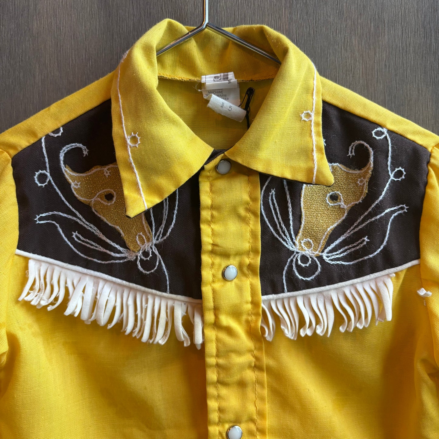 Vintage Yellow and Brown Pearl Snap with Horses