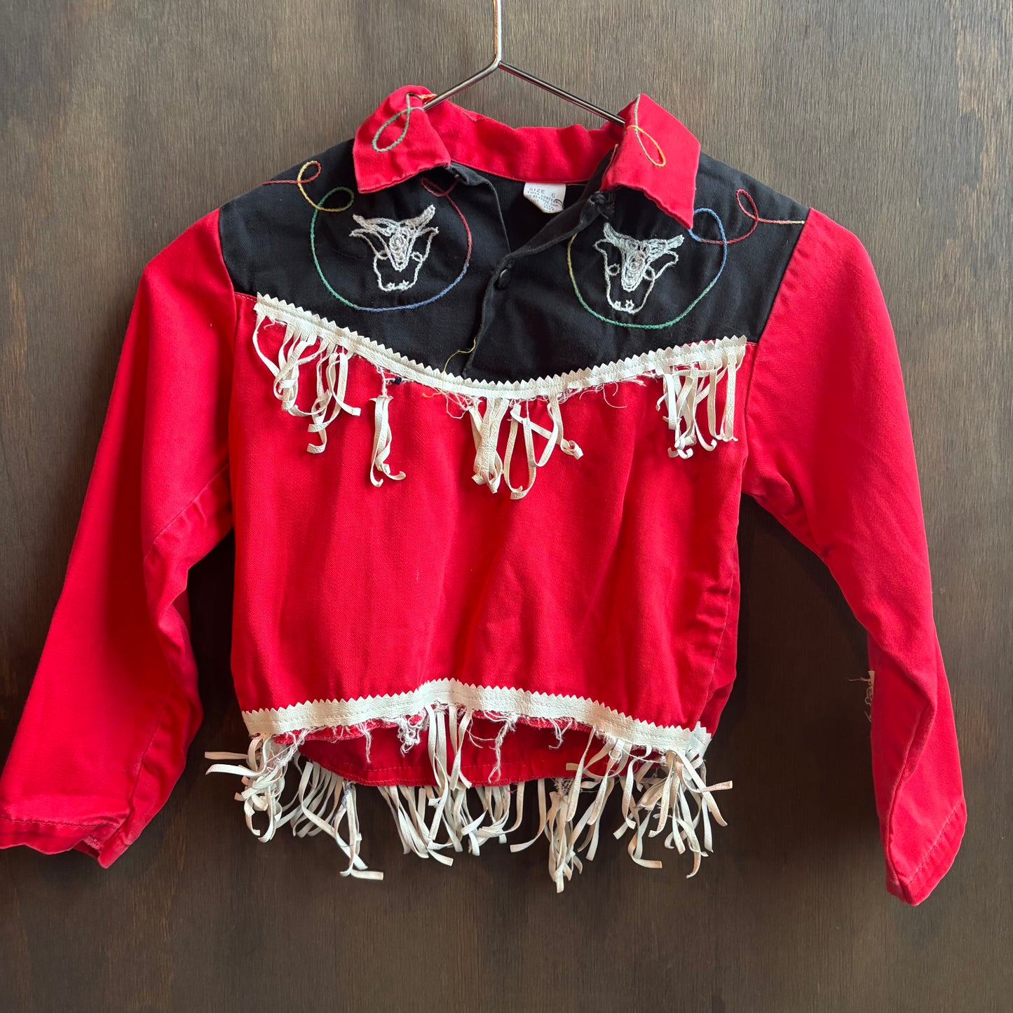 Vintage Red Fringe Kids Pearl Snap Shirt