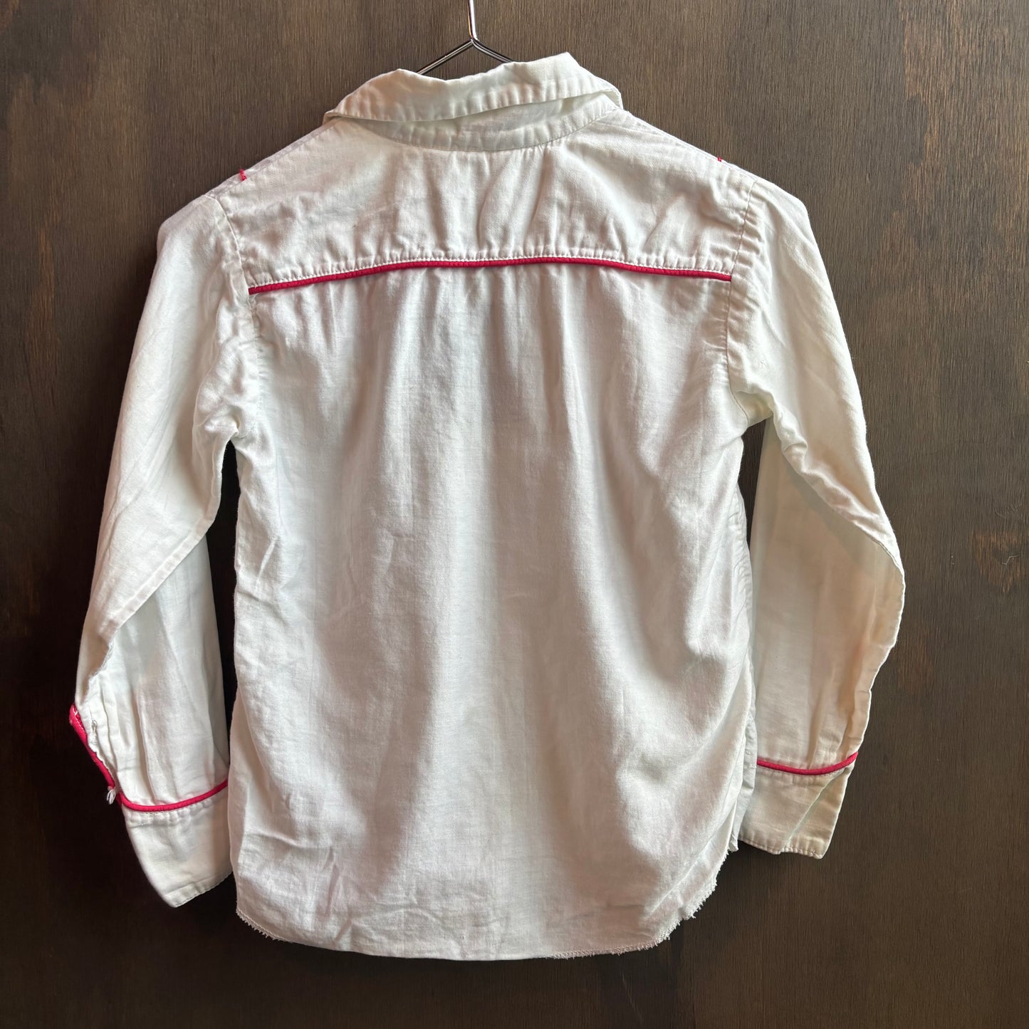 Vintage White Kids Pearl Snap with Red Embroidery