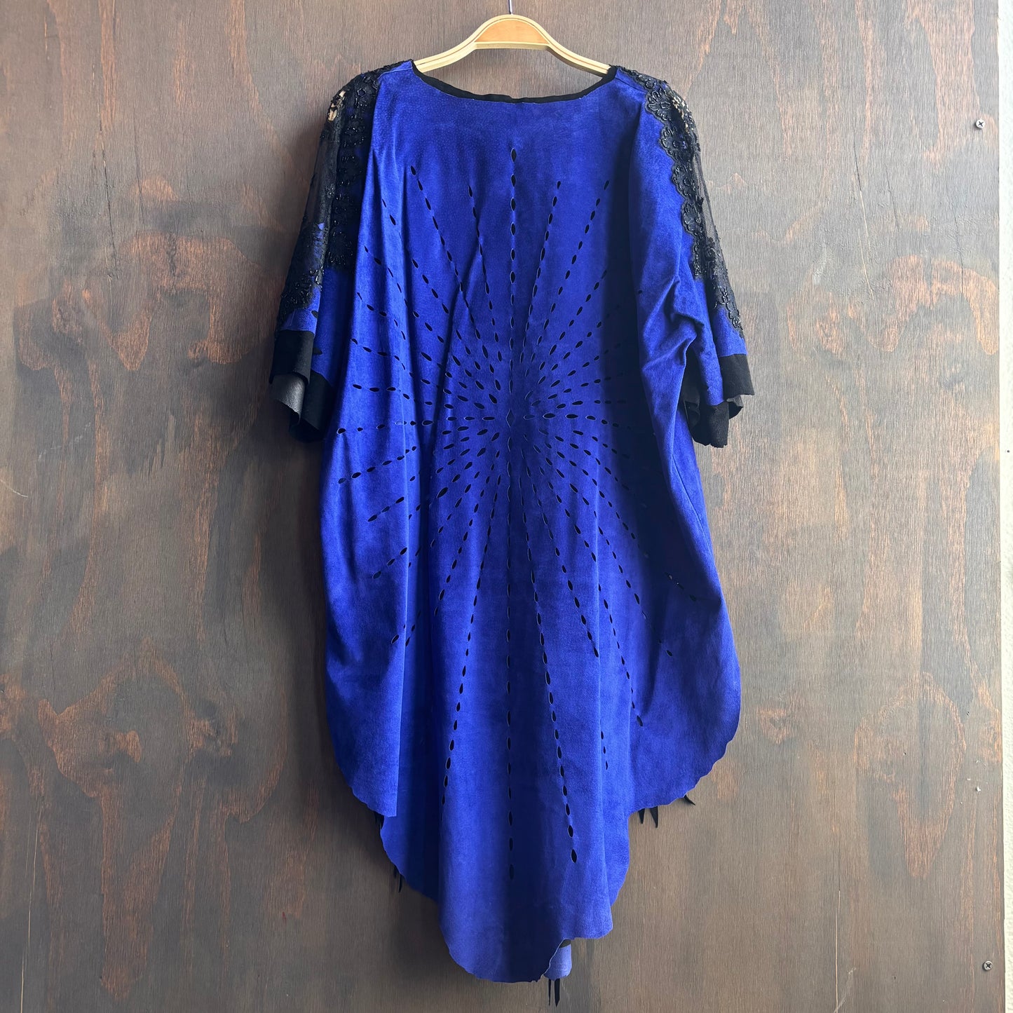 Pat Dahnke Blue Leather Dress with Cutouts