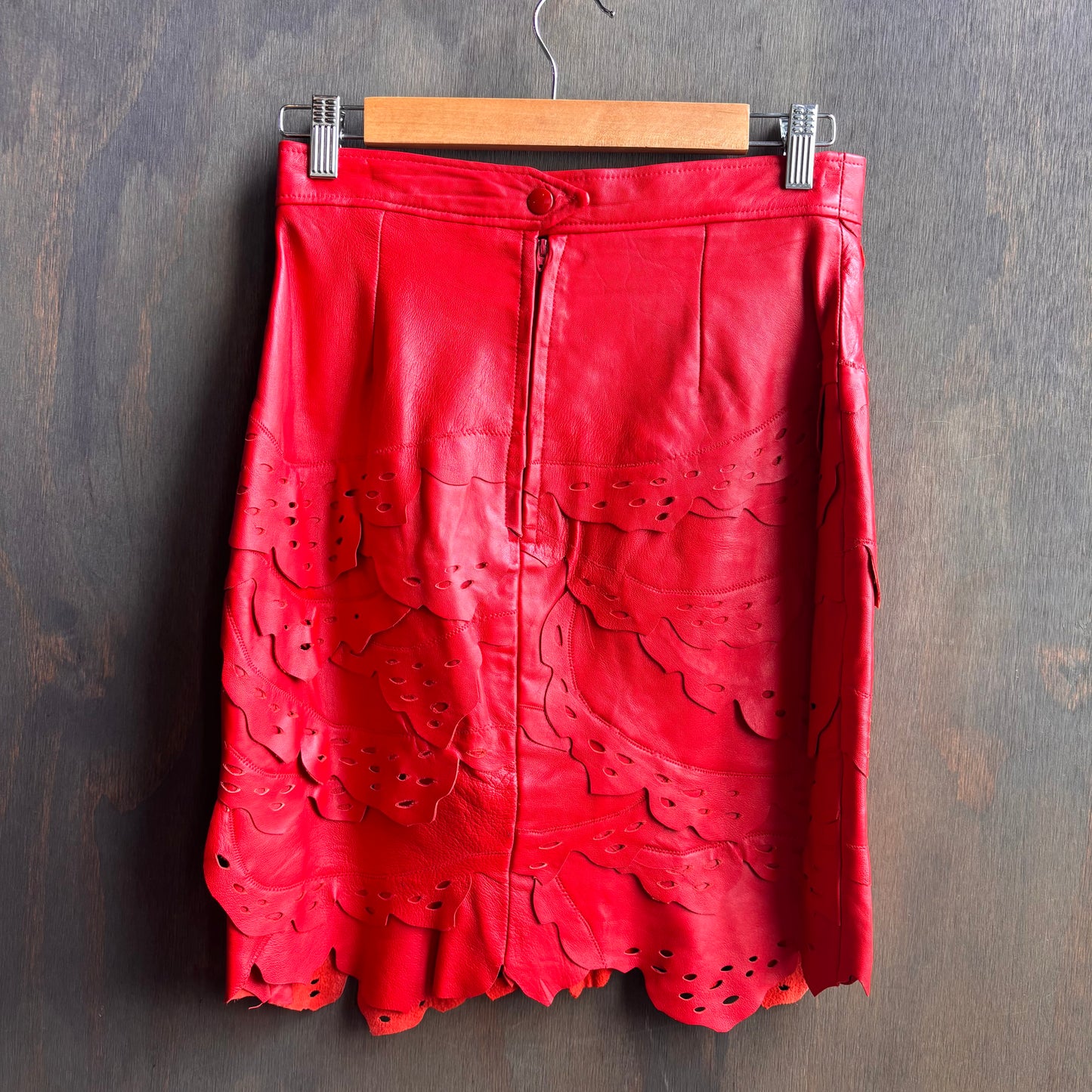 Red Tiered Leather Skirt