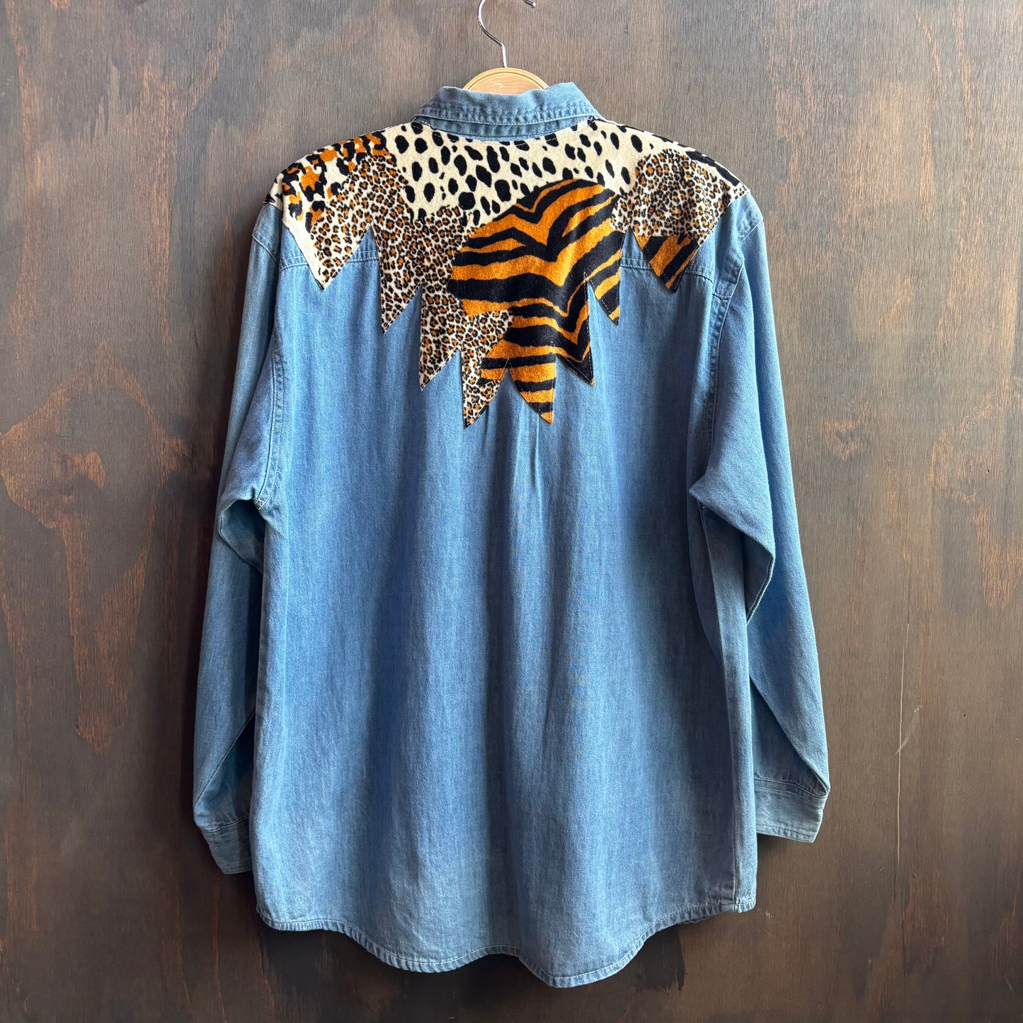 Denim Button Up with Animal Print