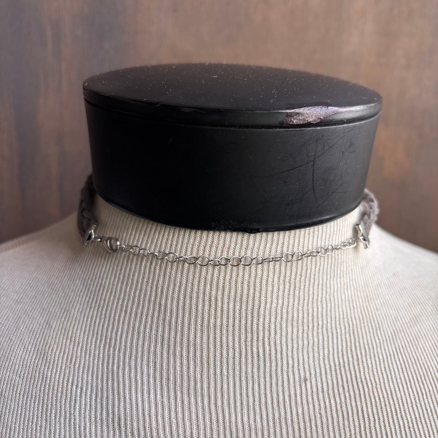 Grey Leather Cord Choker Necklace