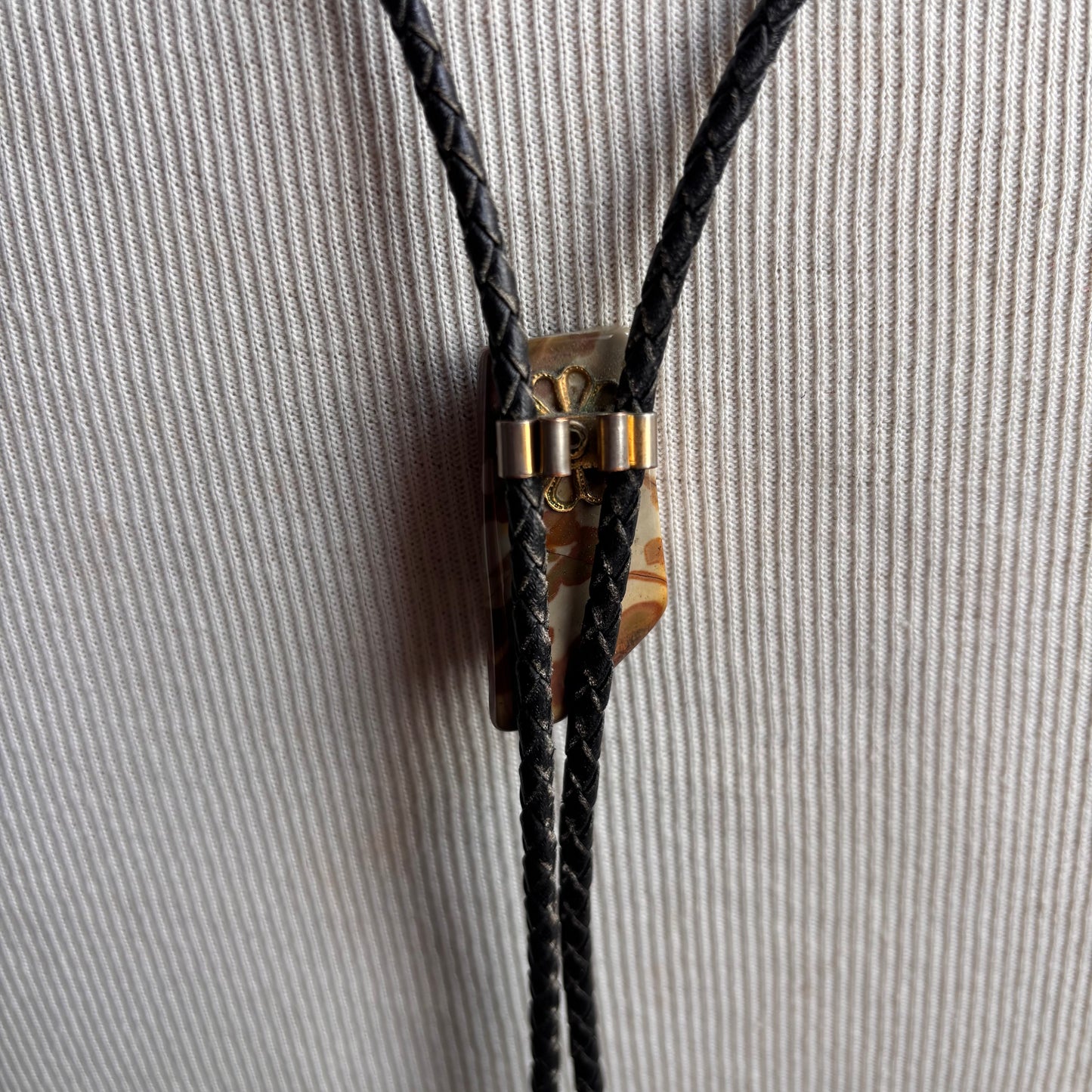 Stone with Cactus Bolo on Black Leather Tie