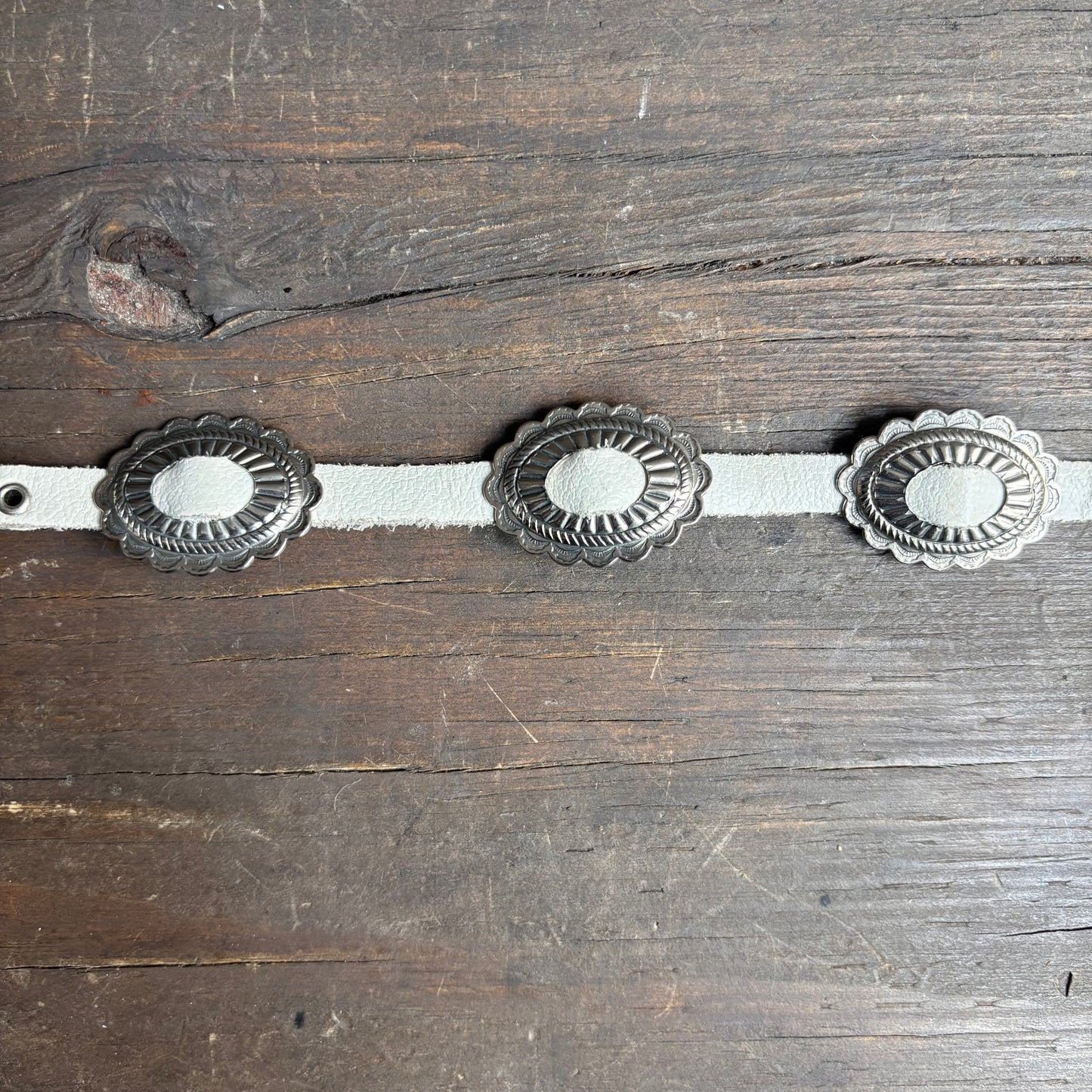 White Leather Concho Hat Band