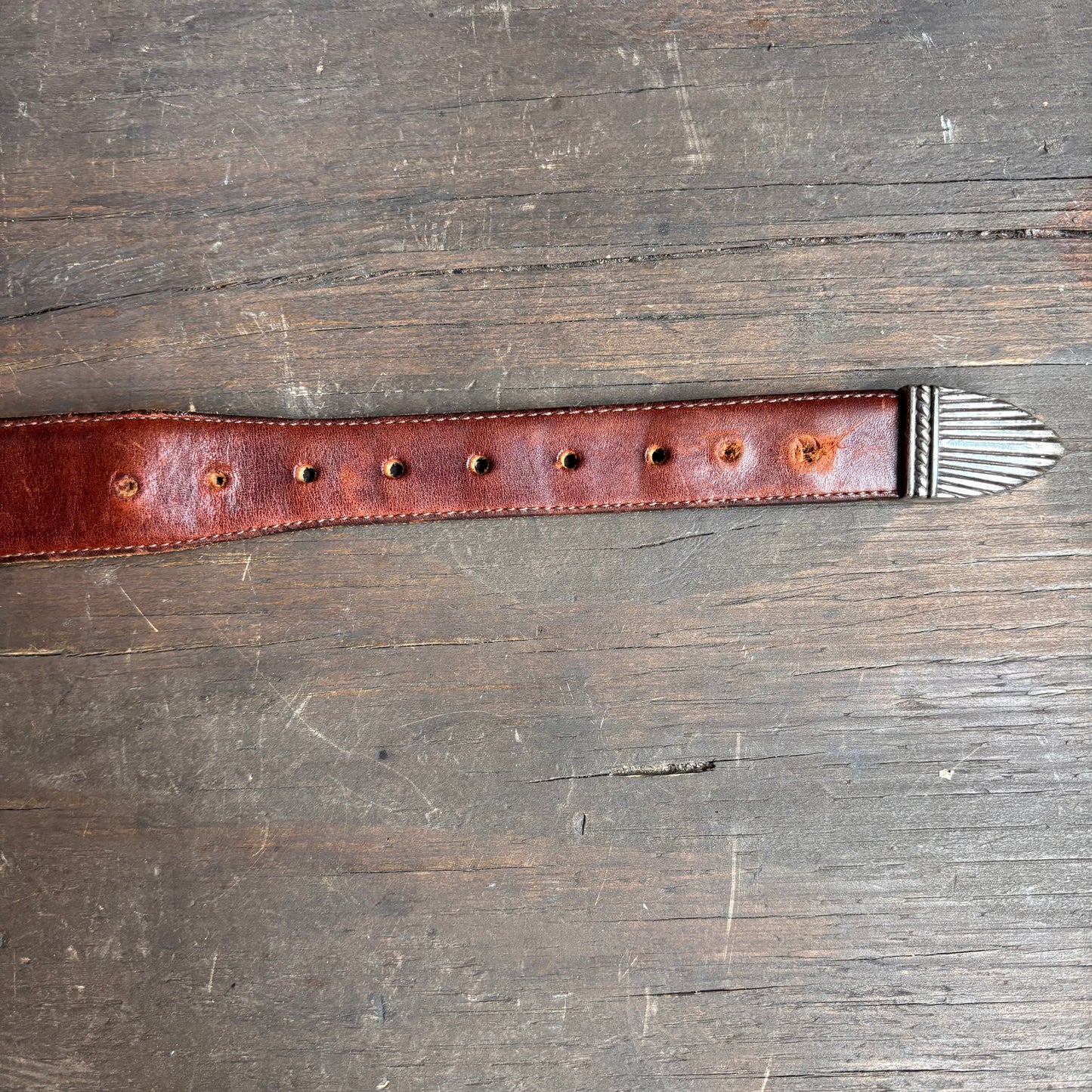 Vintage Brown Leather Belt with Conchos