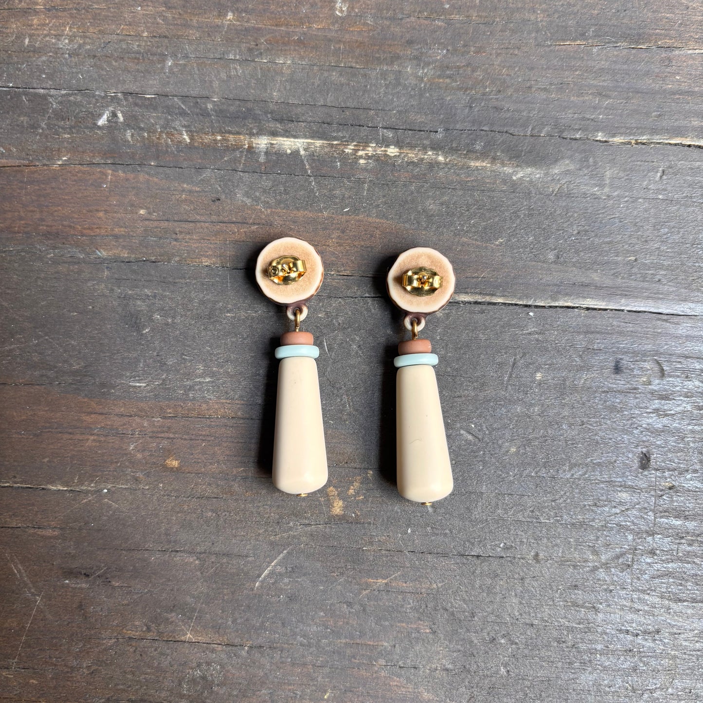 Cream Beaded Dangle Earrings