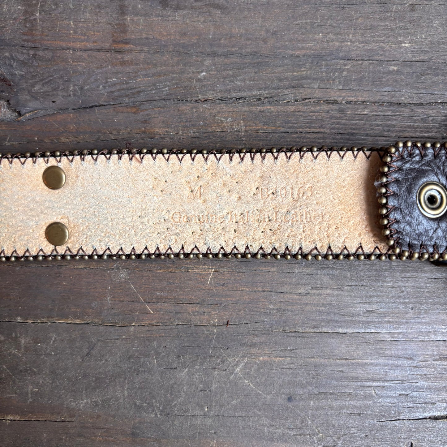 Embellished Leather Belt with Fleur-de-Lis