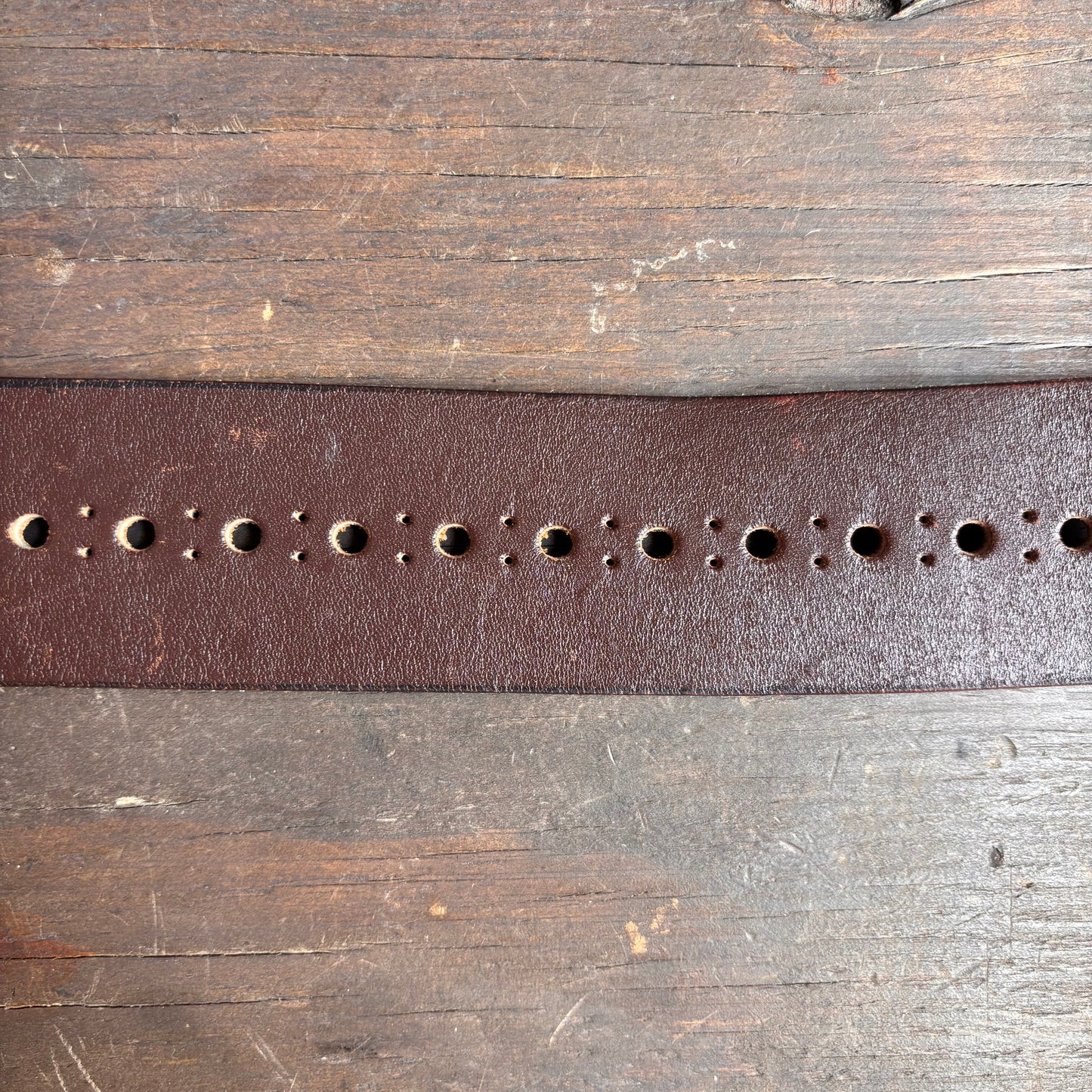 Wide Brown Leather Belt with Perforations