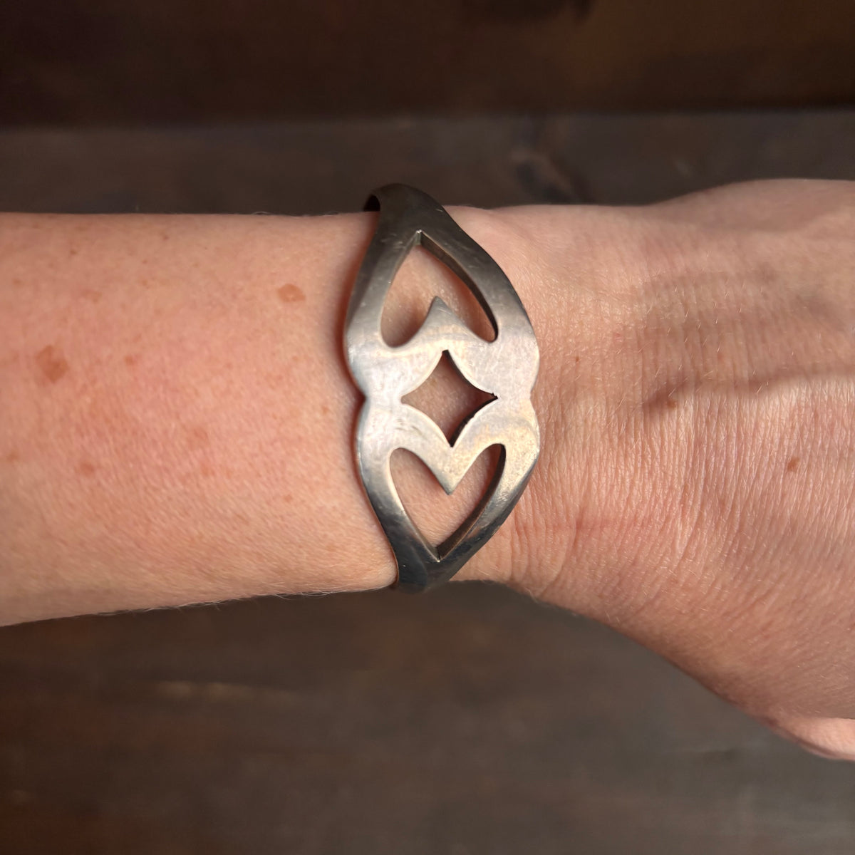 Vintage Sterling Silver Heart Cuff Bracelet