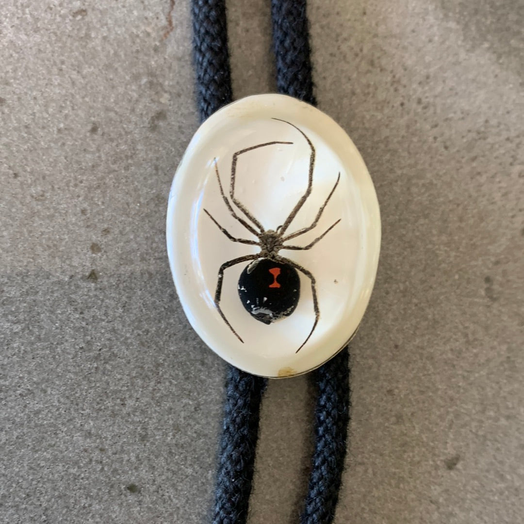 Black Widow spider in resin bolo with black cord