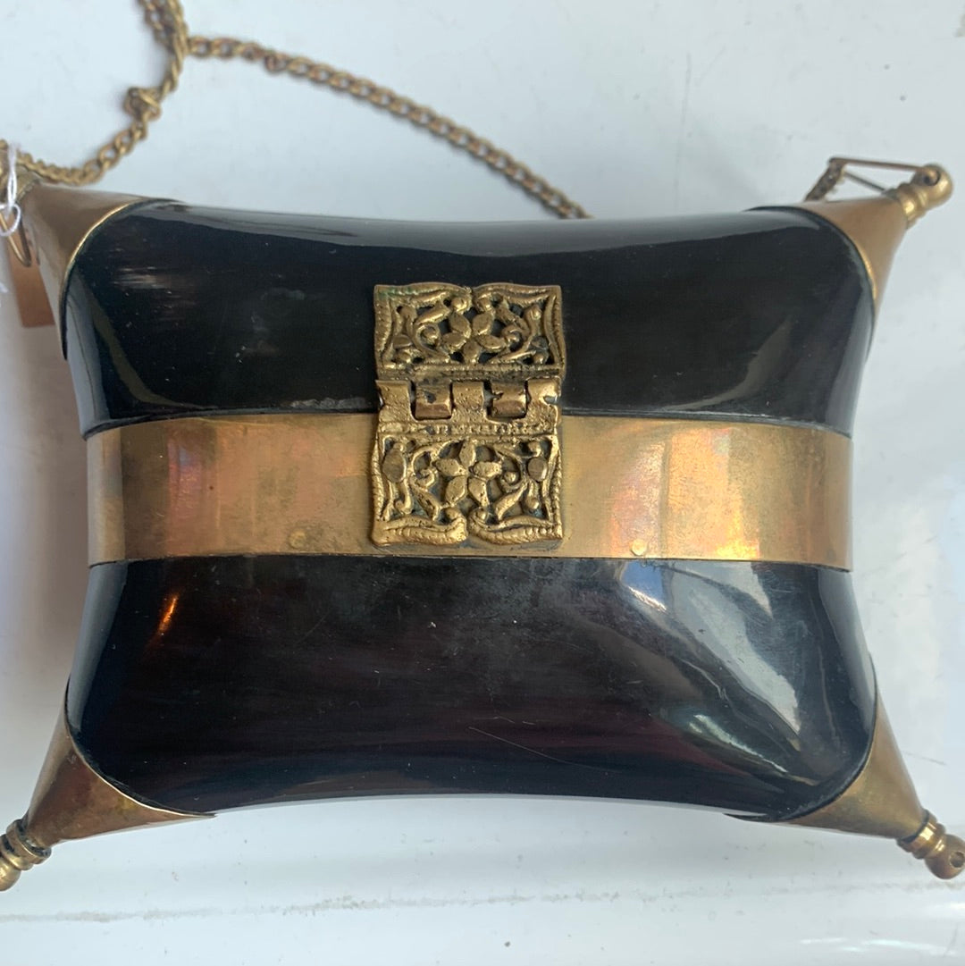 VTG Black and Bronze Copper Bag with Chair strap and Purple Velvet interior