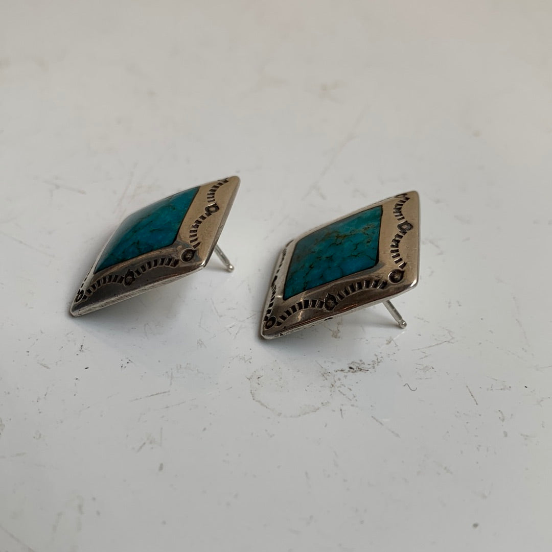 Silver diamond Shaped Turquoise Earrings