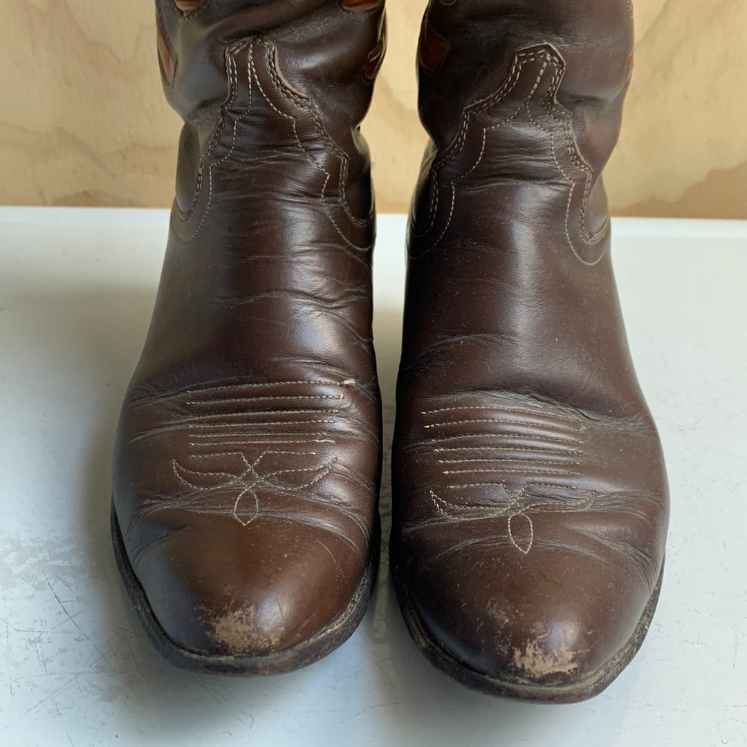 Justin Brown and Orange Western Boots