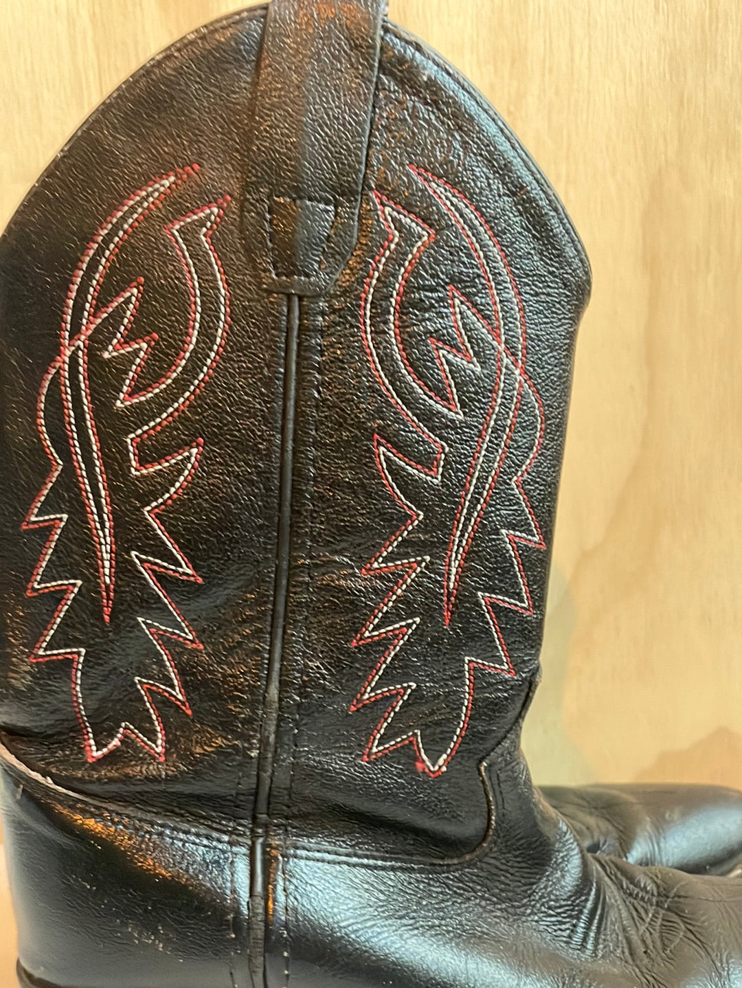 Kid’s Black Leather Boots with red embroidery